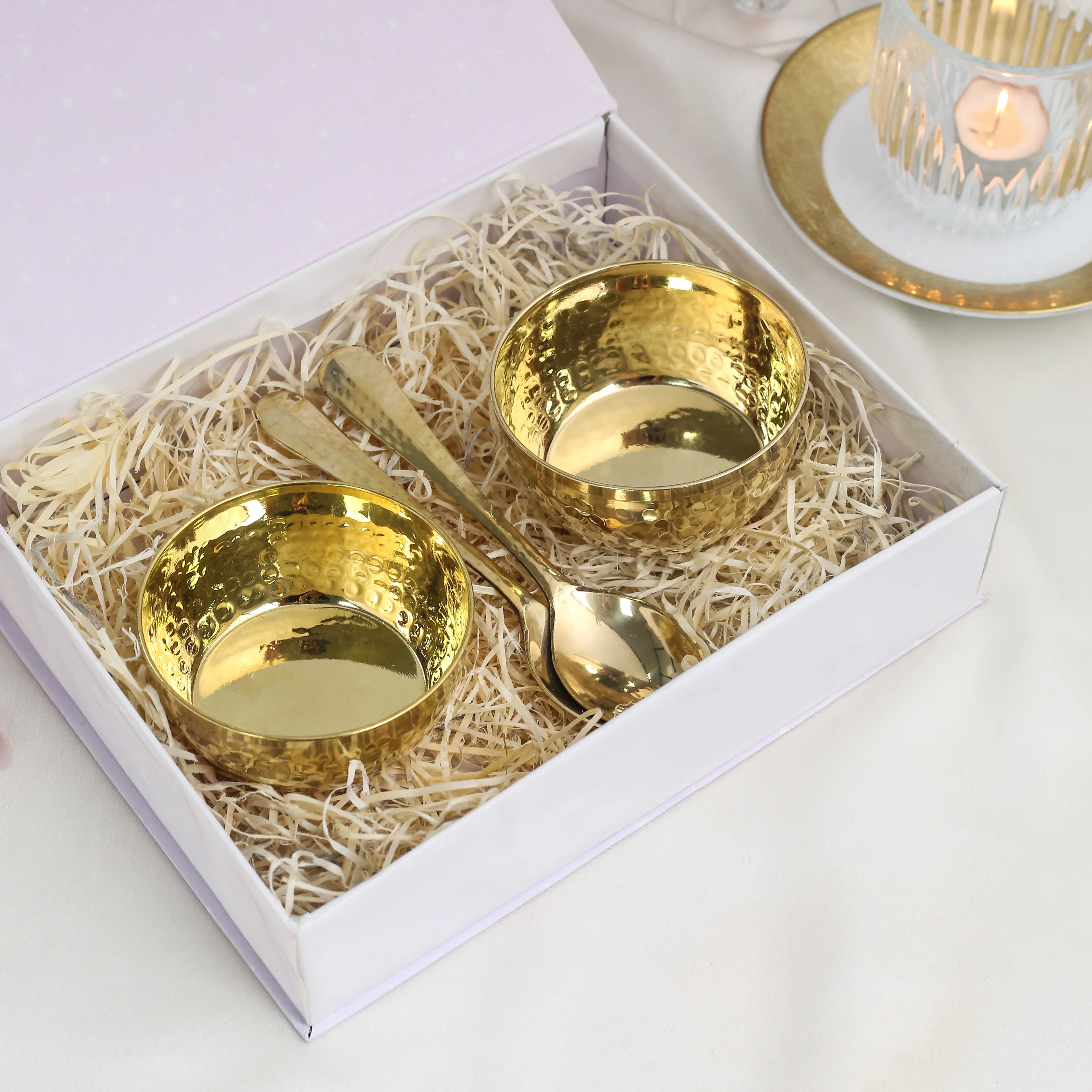 Brass Bowl Pair & Spoon Pair Baby Girl Gift Box Hamper - Image 4
