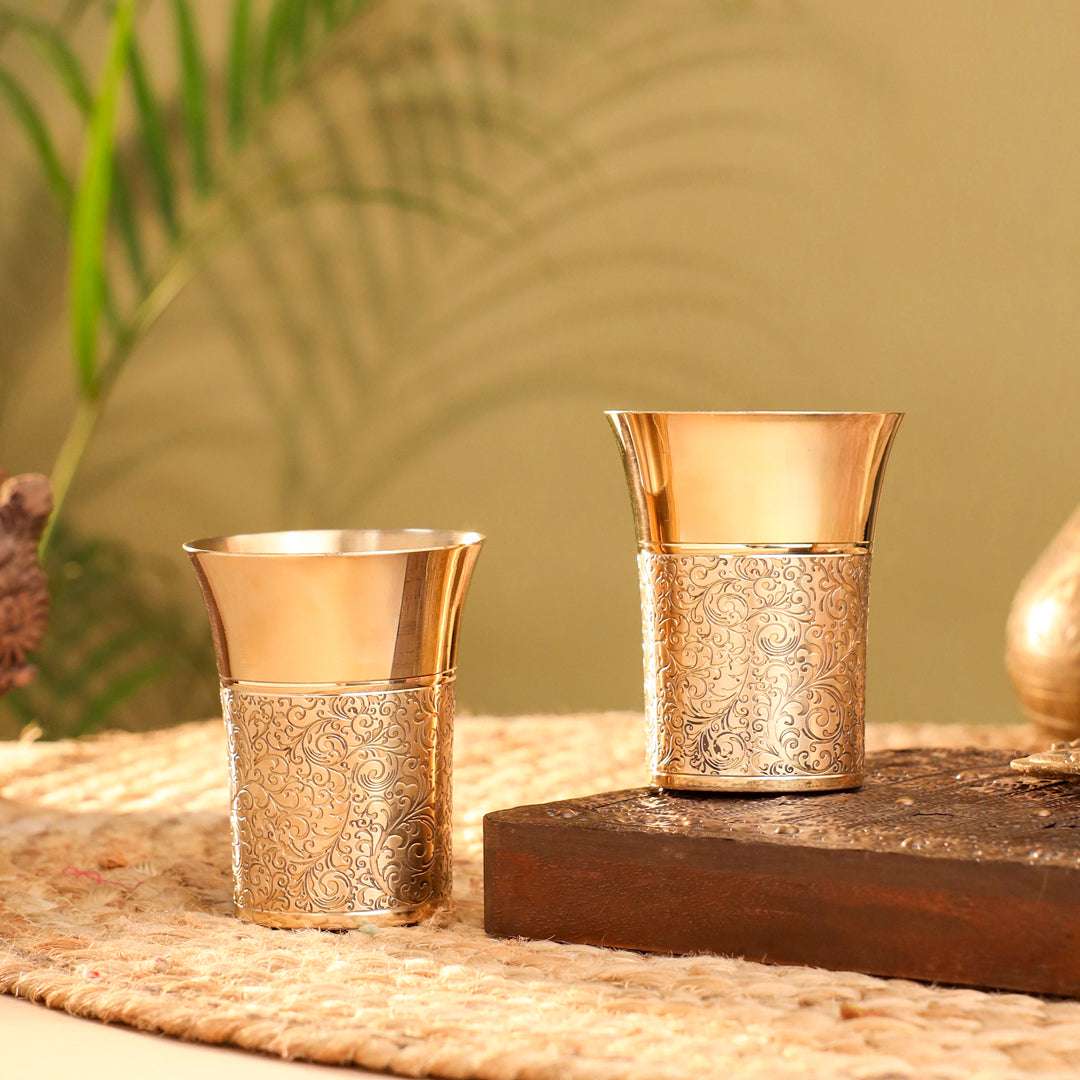 Brass Hand Carved Glass Pair (4.1 Inch) - Image 4