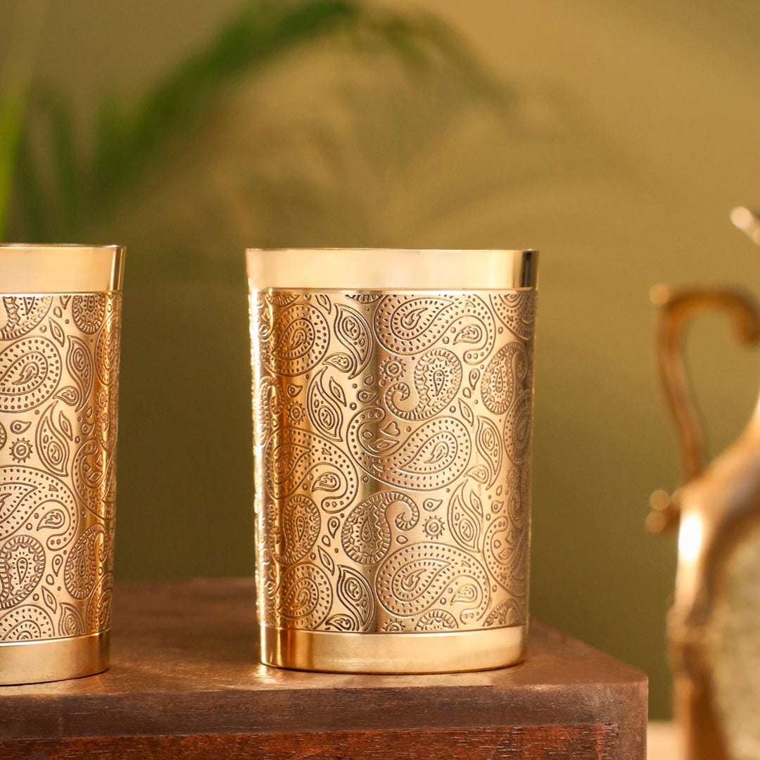 Brass Hand Carved Glass Pair (4 Inch) - Image 3