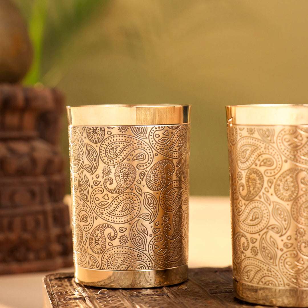 Brass Hand Carved Glass Pair (4 Inch) - Image 5