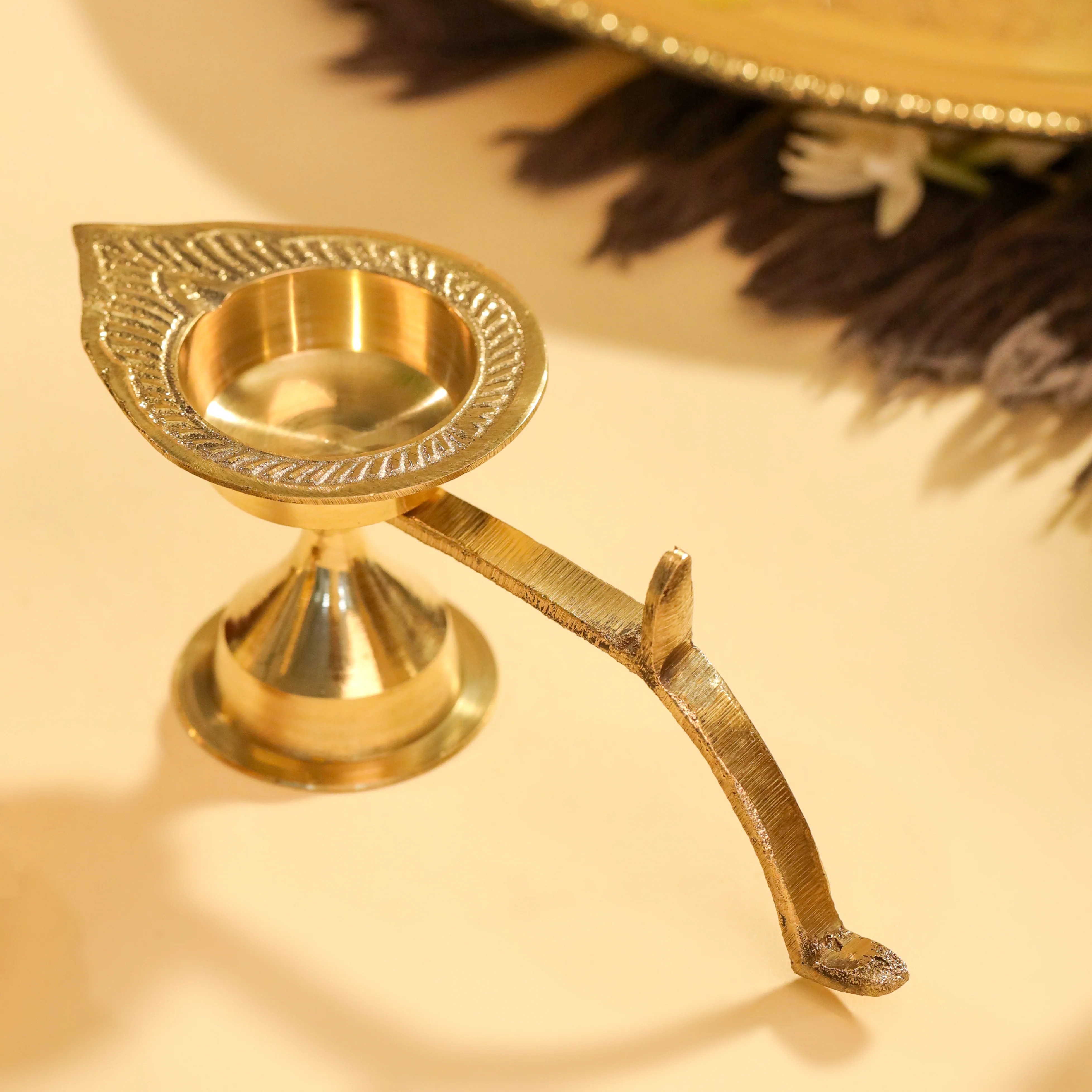 Brass Pooja Thali, Handbell, Agardan & Diya Gift Hamper - Image 5