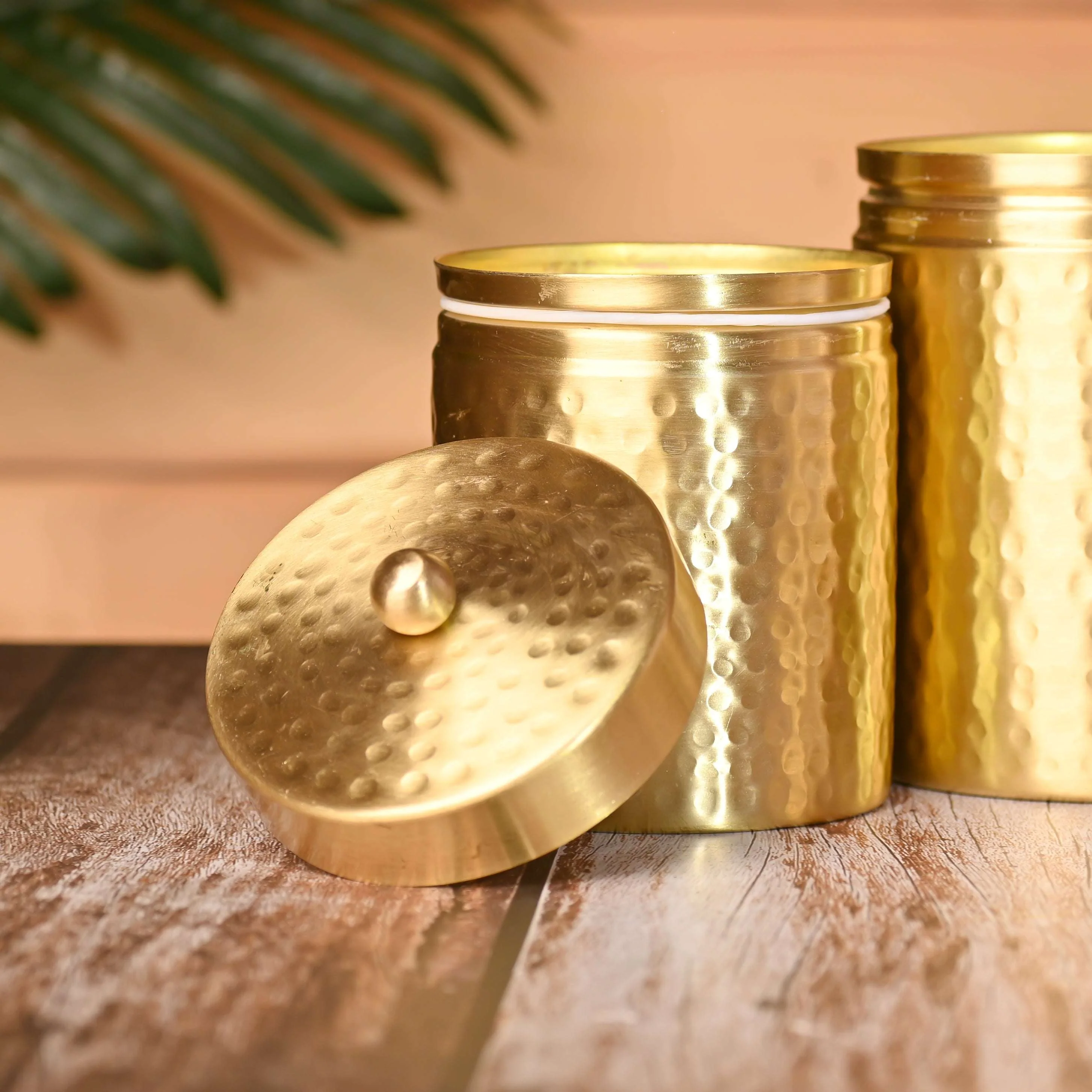 Brass Hammered Storage Jars with Lids – Set of 3 Premium Containers - Image 4