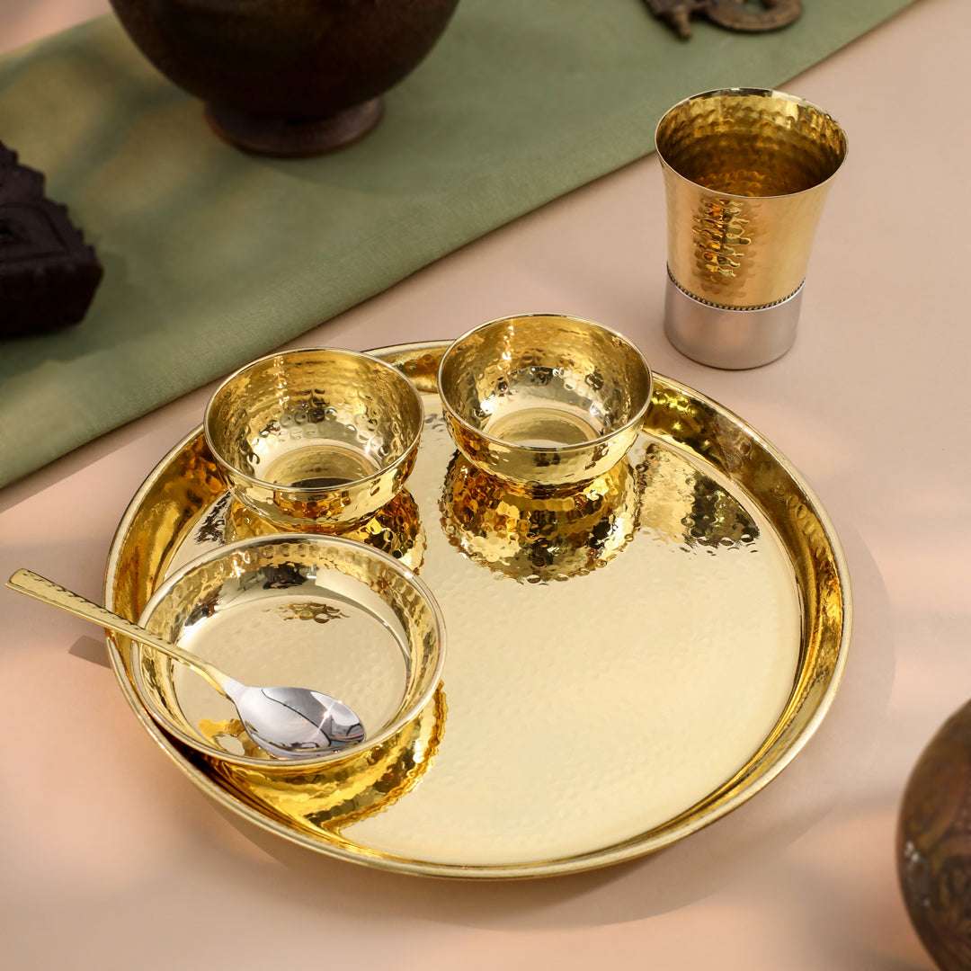Brass Hammered Thali Set (1.1 Kg) - Image 6