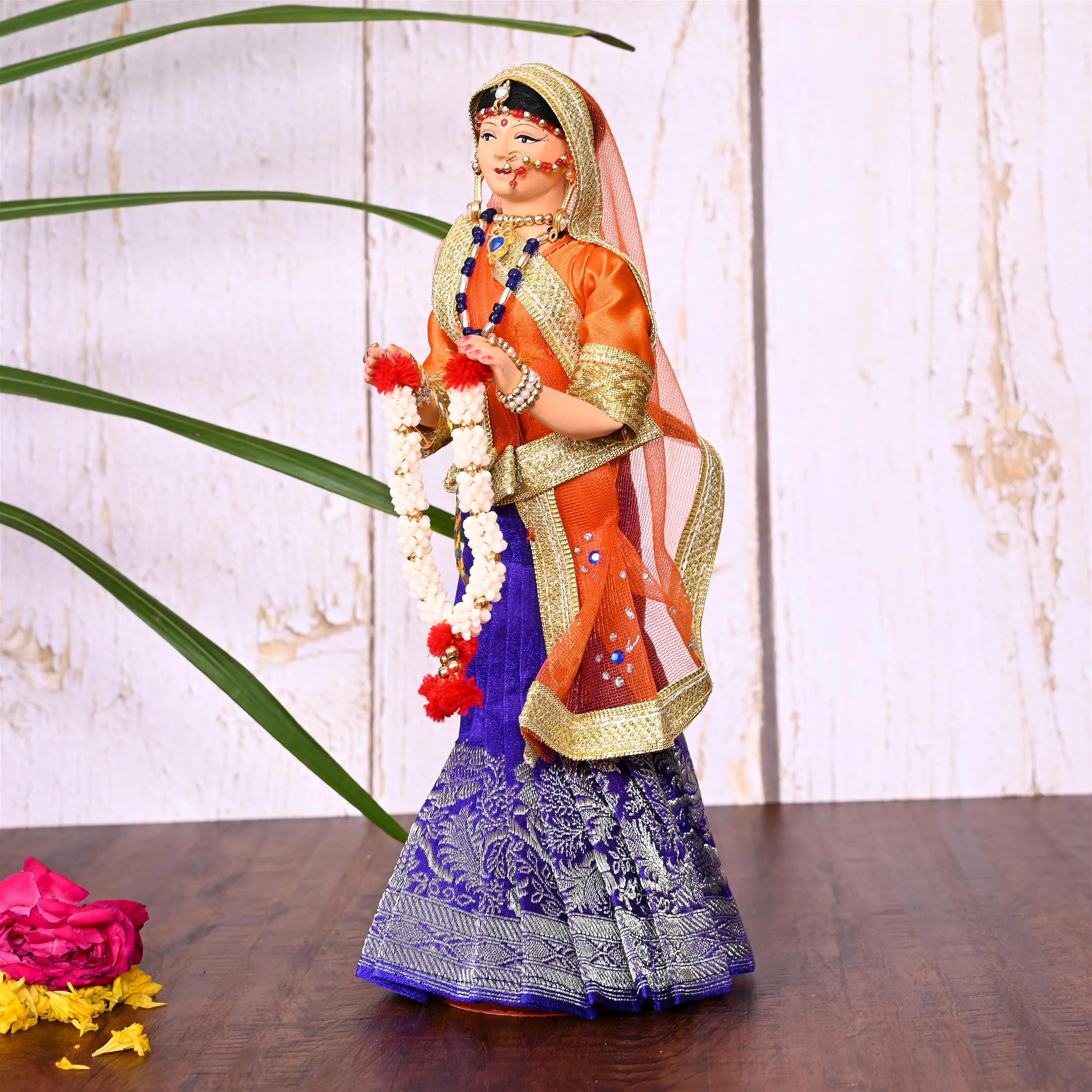 Handmade Rajasthani Bridal Doll In Banarasi Saree (10.5 Inch) - Image 10