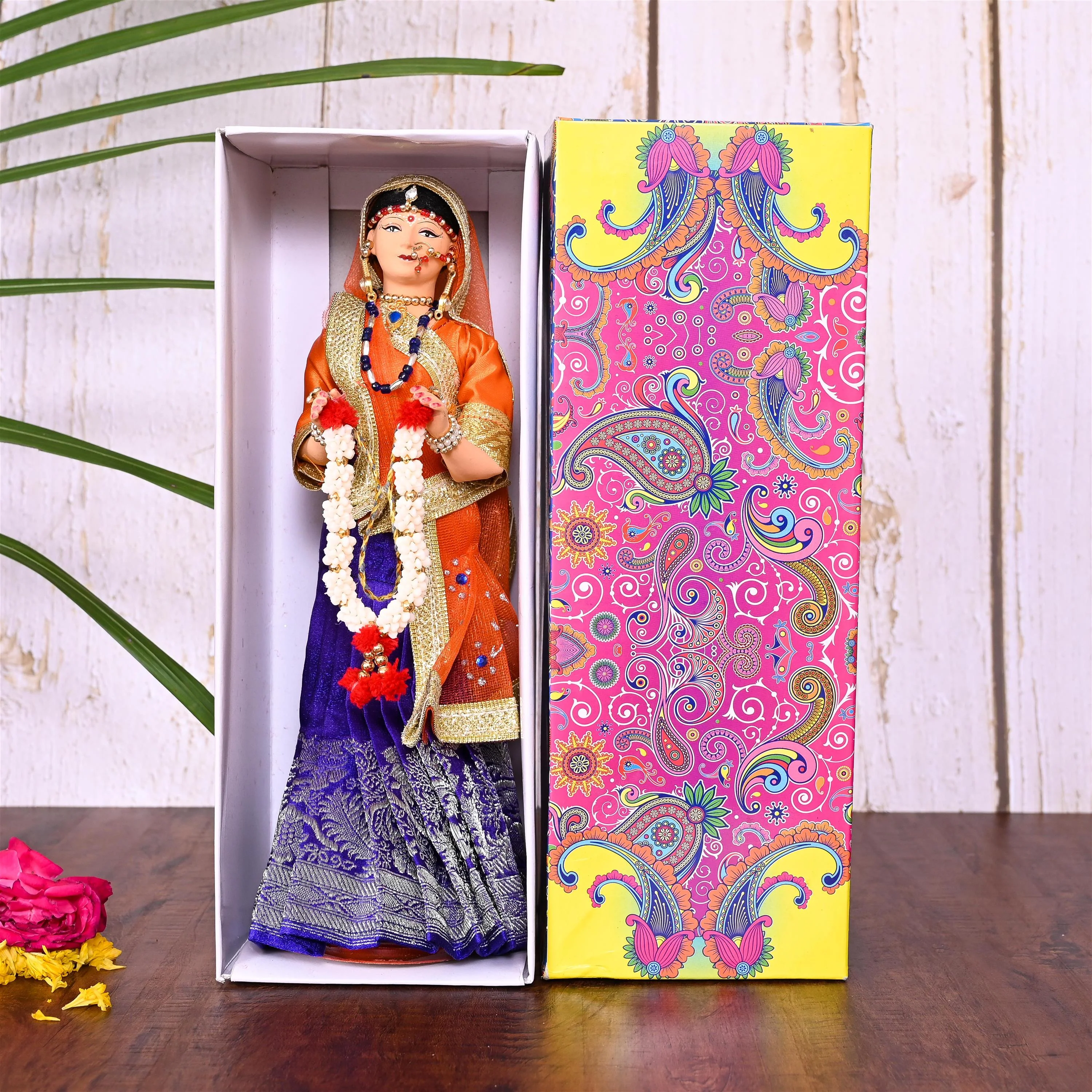 Handmade Rajasthani Bridal Doll In Banarasi Saree (10.5 Inch) - Image 11