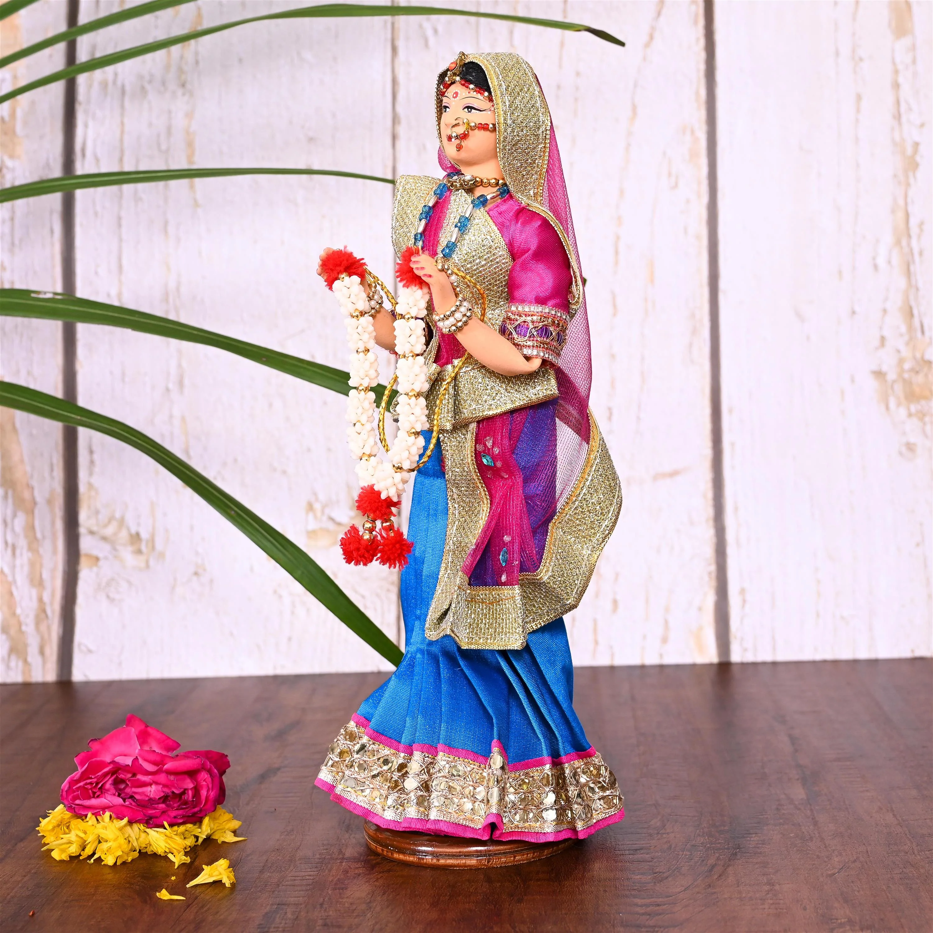 Handmade Rajasthani Bridal Doll In Banarasi Saree (10.5 Inch) - Image 12