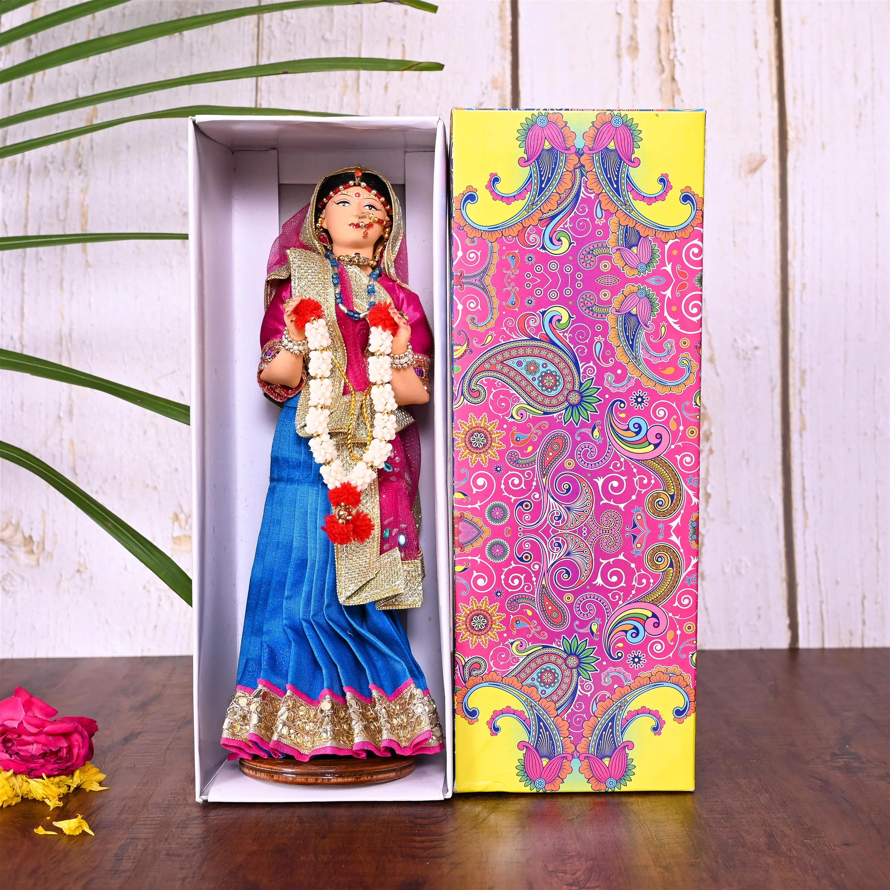 Handmade Rajasthani Bridal Doll In Banarasi Saree (10.5 Inch) - Image 13
