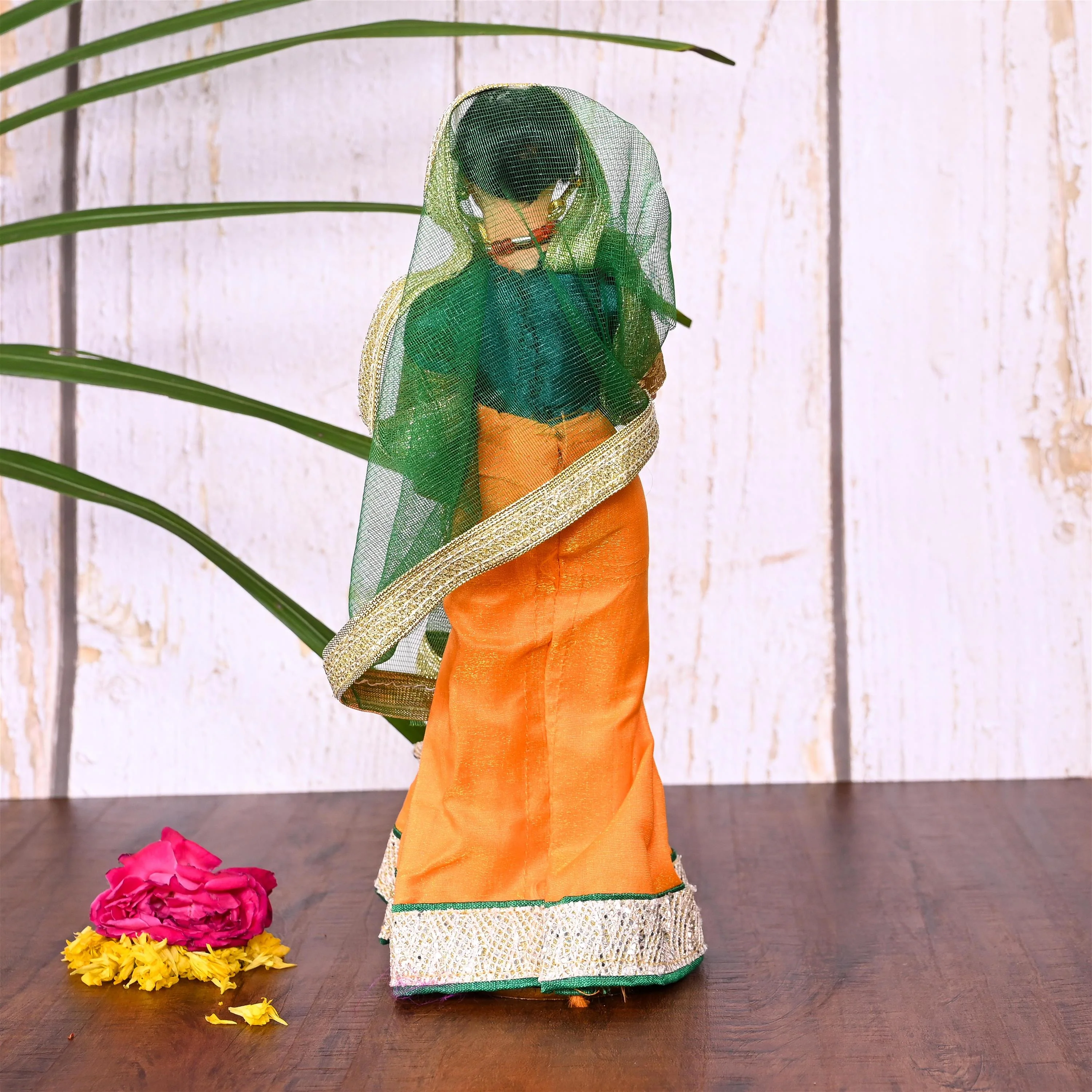 Handmade Rajasthani Bridal Doll In Banarasi Saree (10.5 Inch) - Image 14