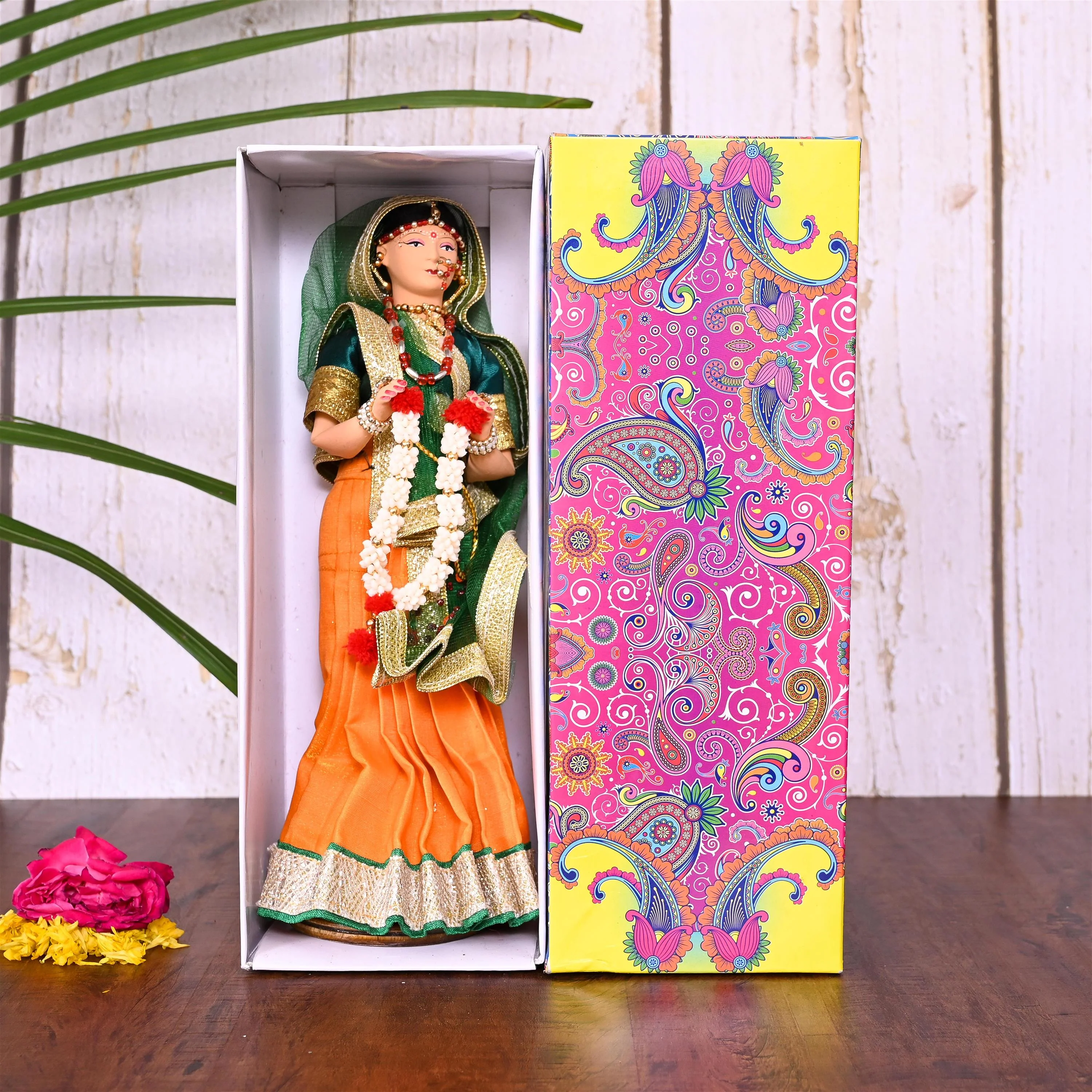 Handmade Rajasthani Bridal Doll In Banarasi Saree (10.5 Inch) - Image 15