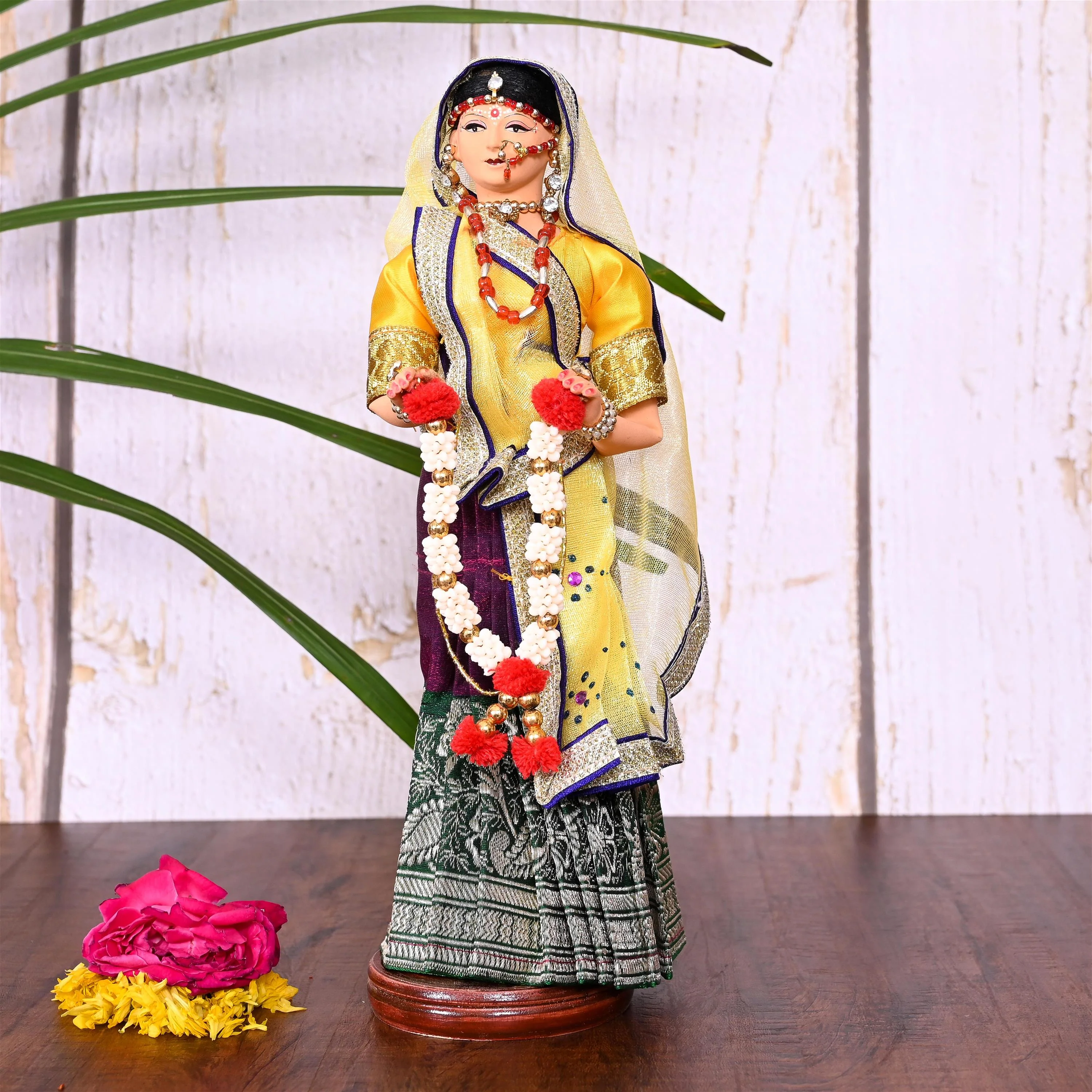 Handmade Rajasthani Bridal Doll In Banarasi Saree (10.5 Inch) - Image 2
