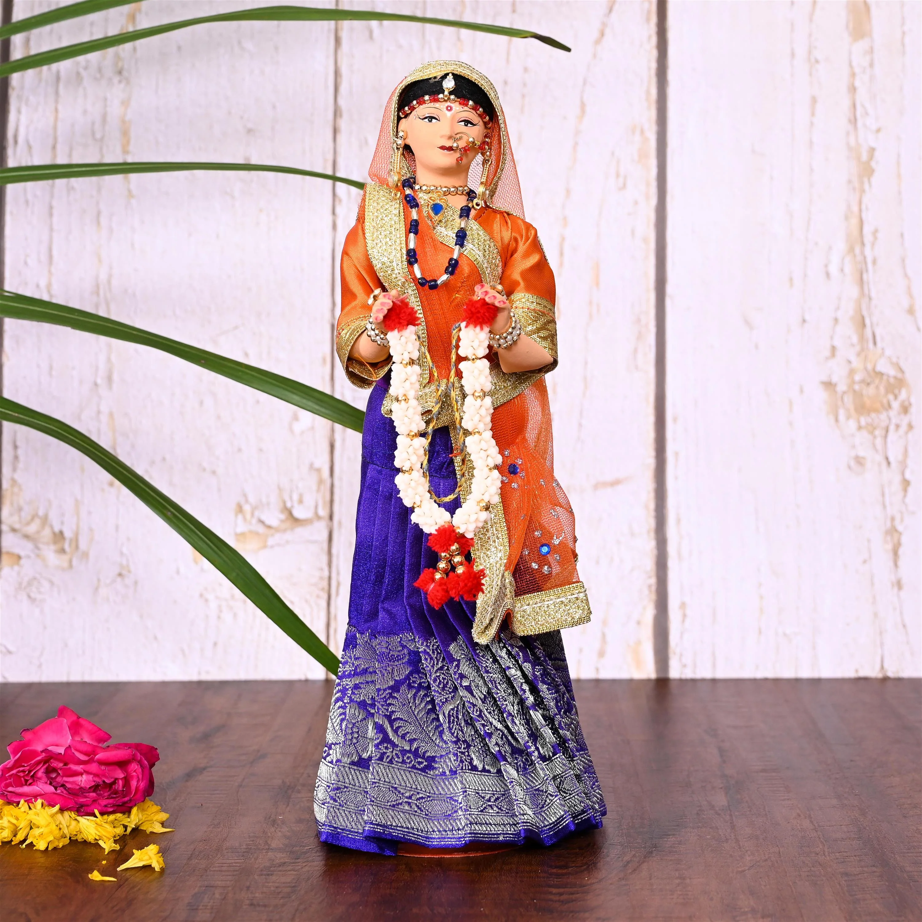 Handmade Rajasthani Bridal Doll In Banarasi Saree (10.5 Inch) - Image 3