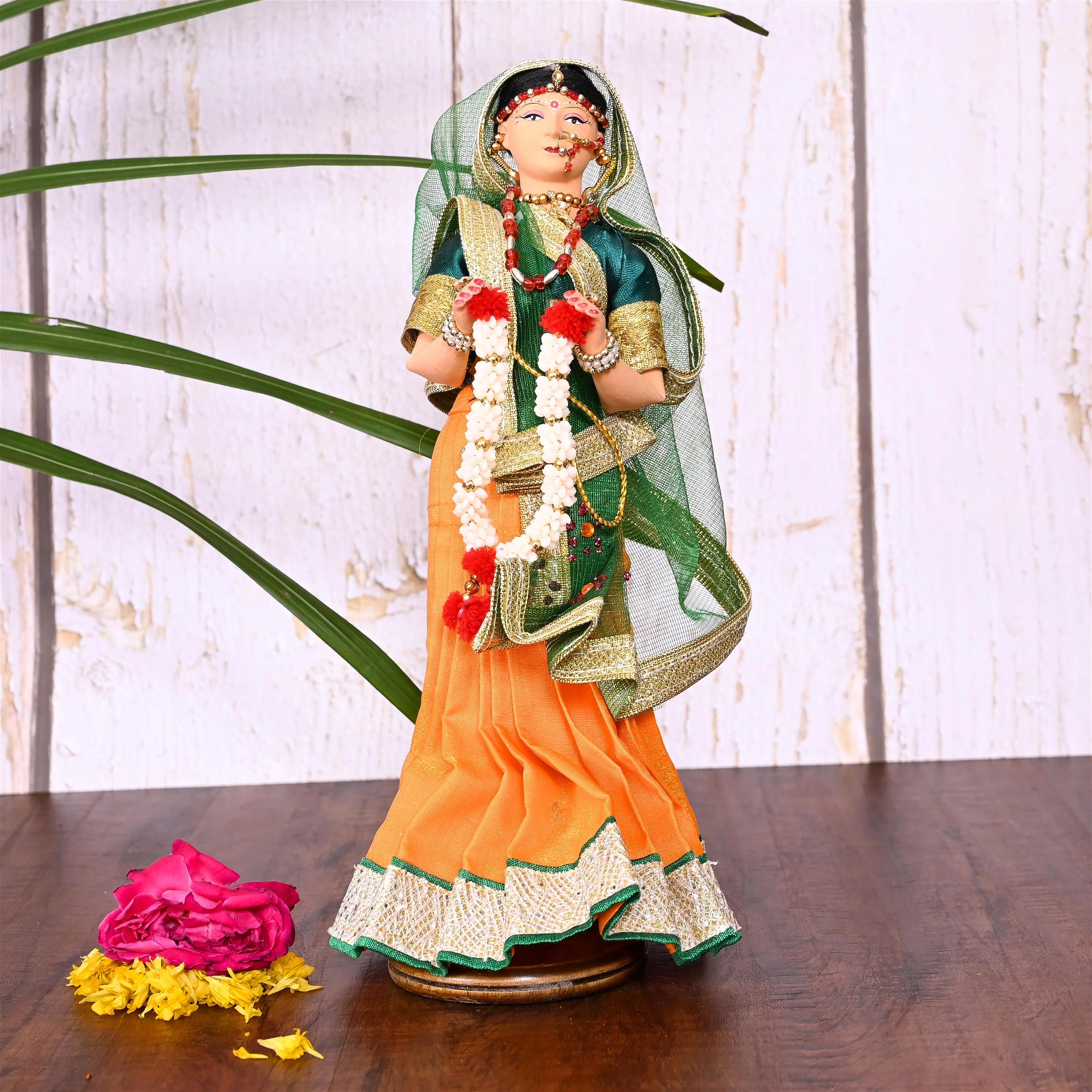 Handmade Rajasthani Bridal Doll In Banarasi Saree (10.5 Inch) - Image 5