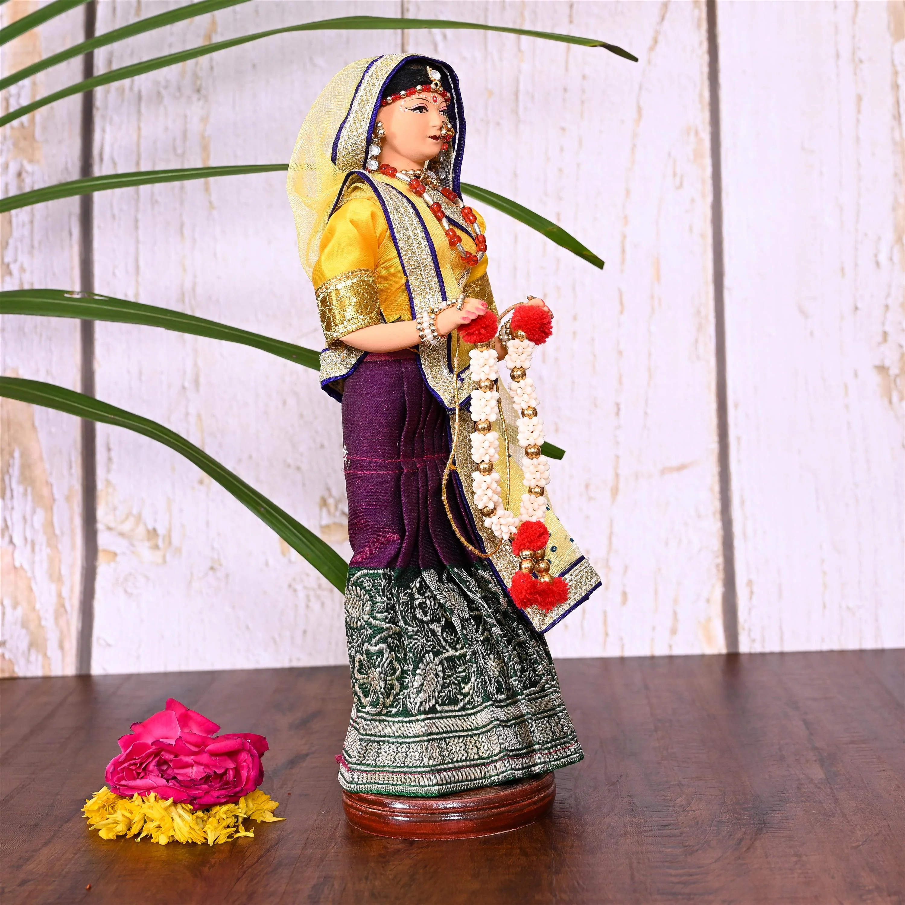 Handmade Rajasthani Bridal Doll In Banarasi Saree (10.5 Inch) - Image 6