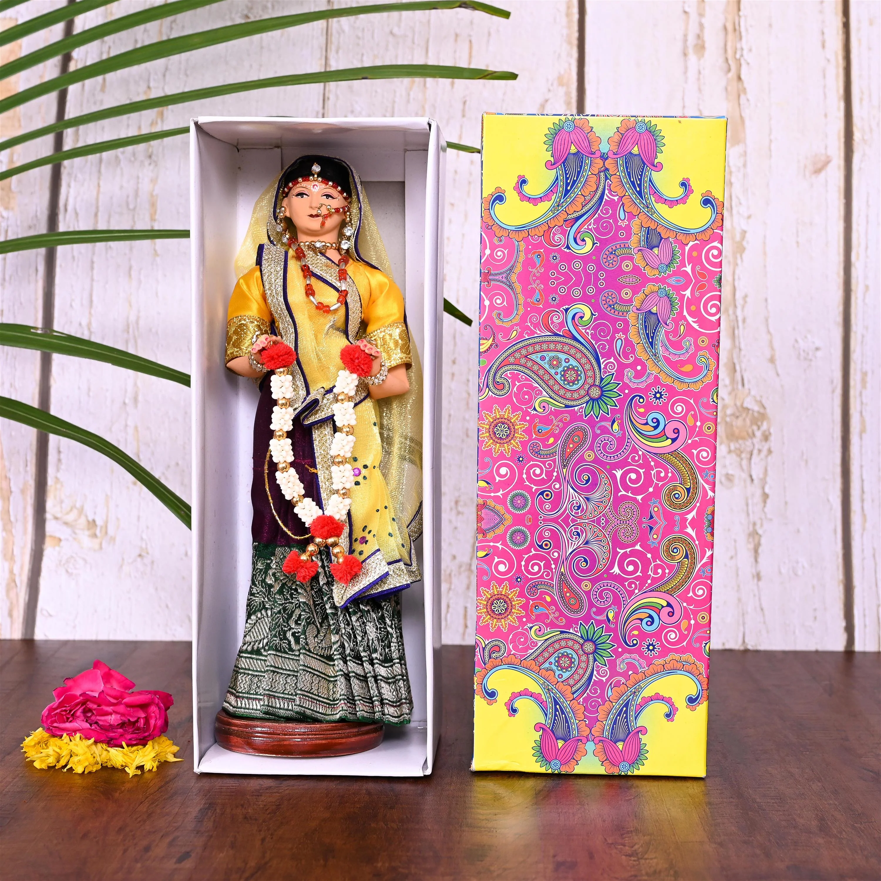 Handmade Rajasthani Bridal Doll In Banarasi Saree (10.5 Inch) - Image 7