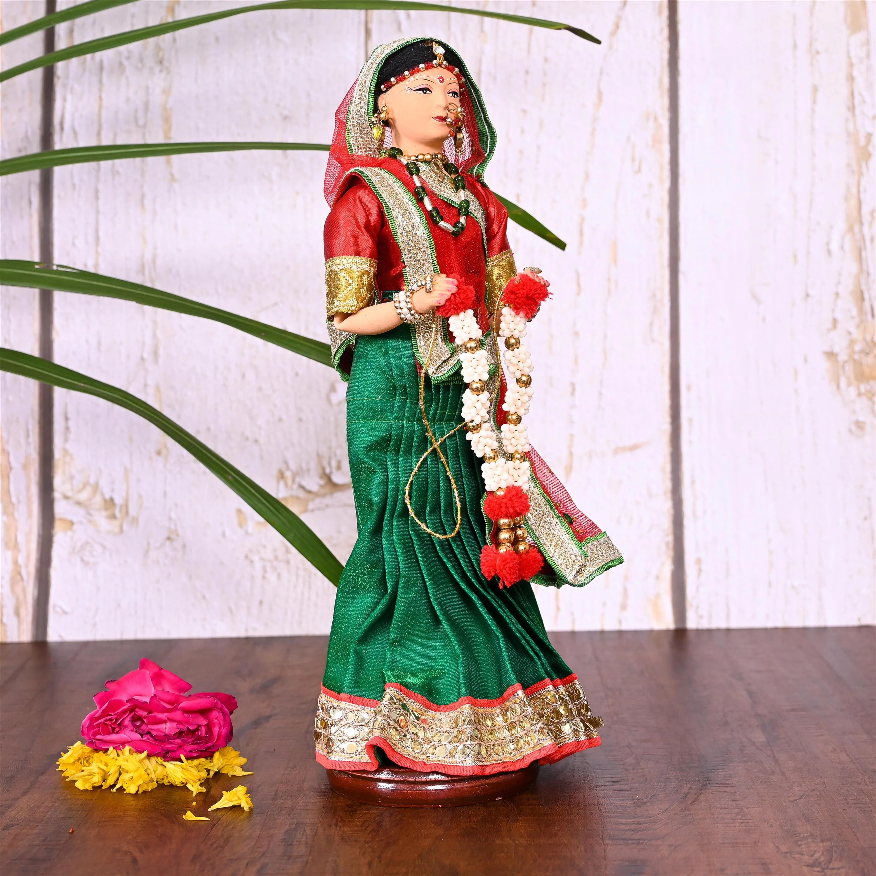 Handmade Rajasthani Bridal Doll In Banarasi Saree (10.5 Inch) - Image 8
