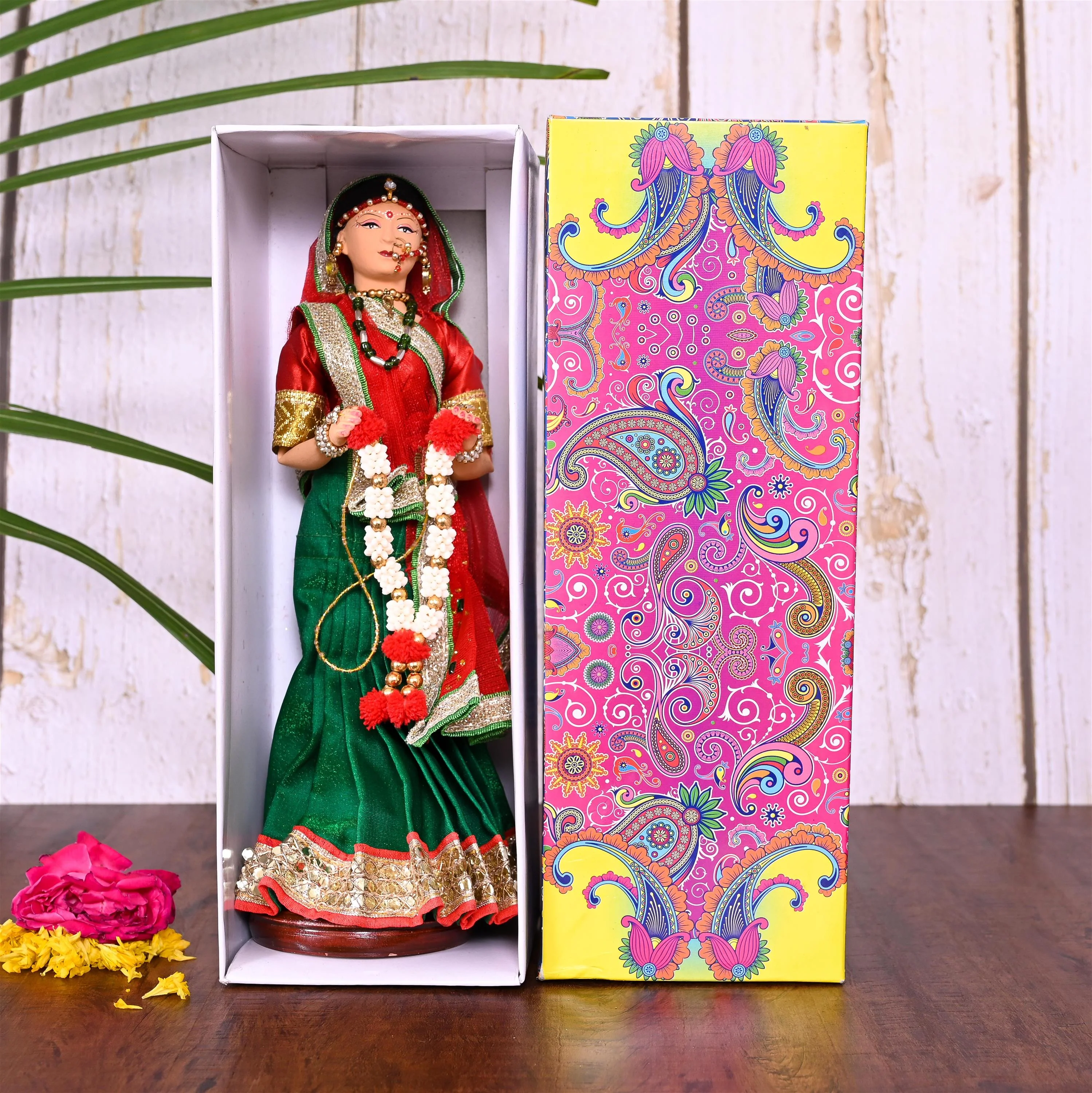 Handmade Rajasthani Bridal Doll In Banarasi Saree (10.5 Inch) - Image 9