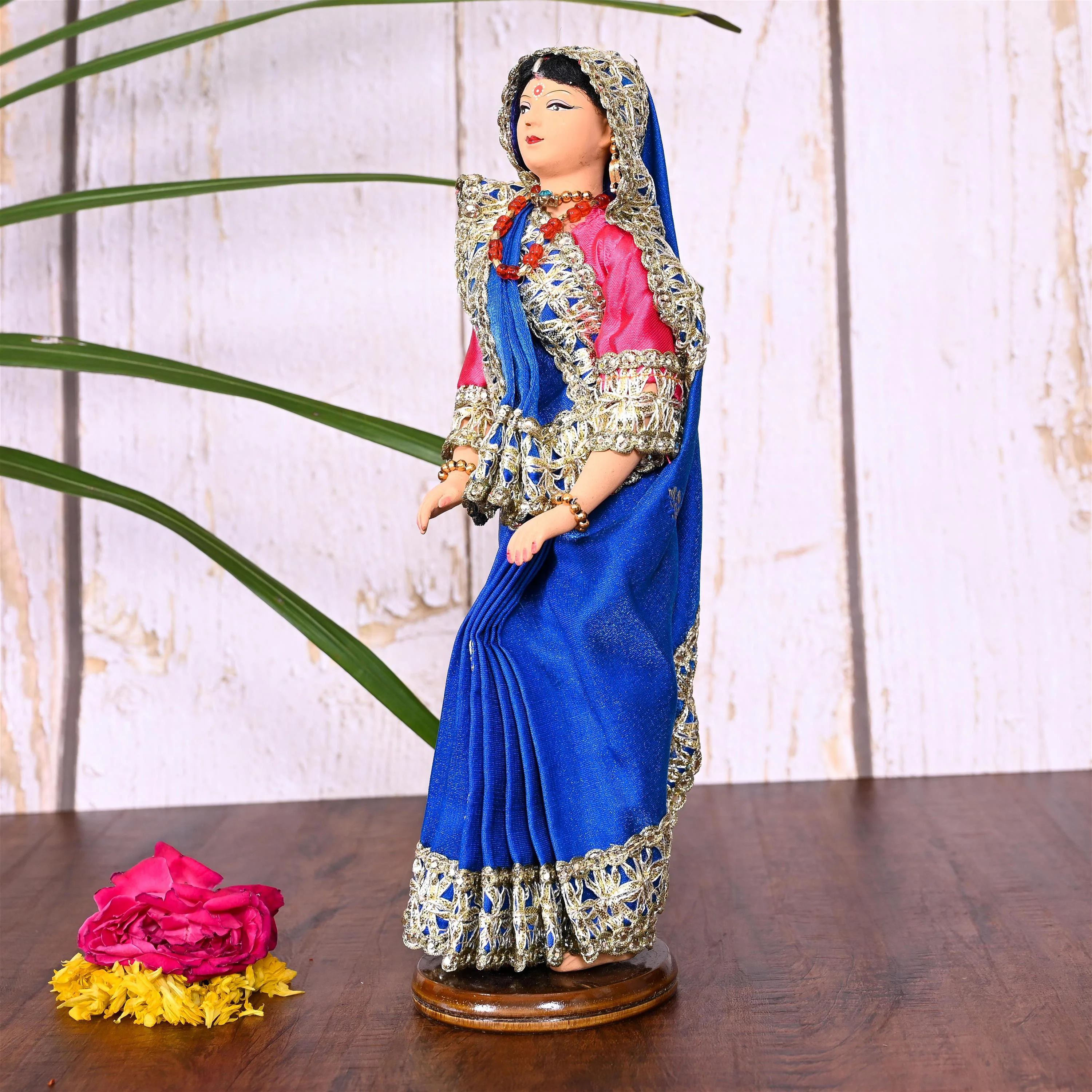 Handmade Rajasthani Doll In Banarasi Saree (10.5 Inch) - Image 15