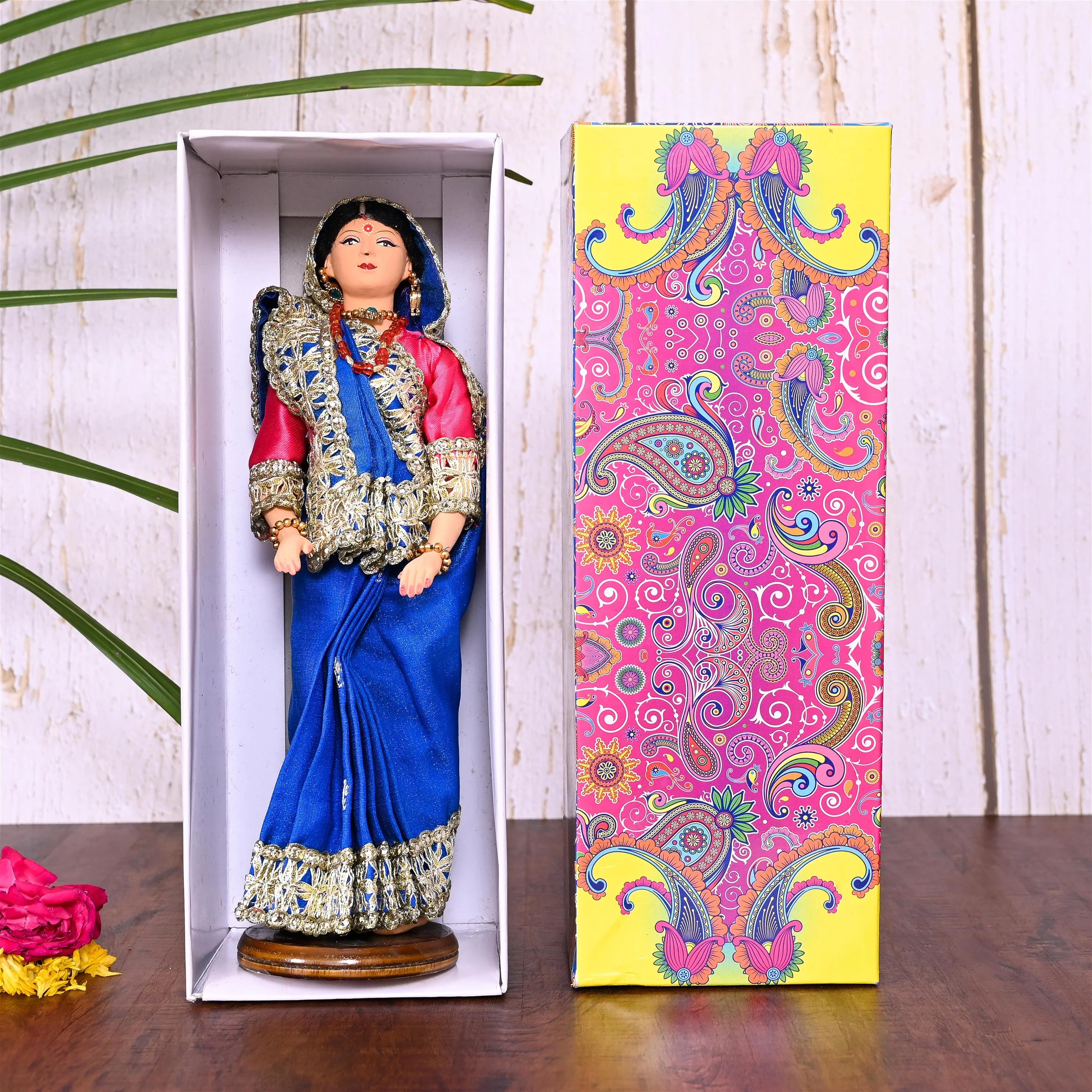 Handmade Rajasthani Doll In Banarasi Saree (10.5 Inch) - Image 16
