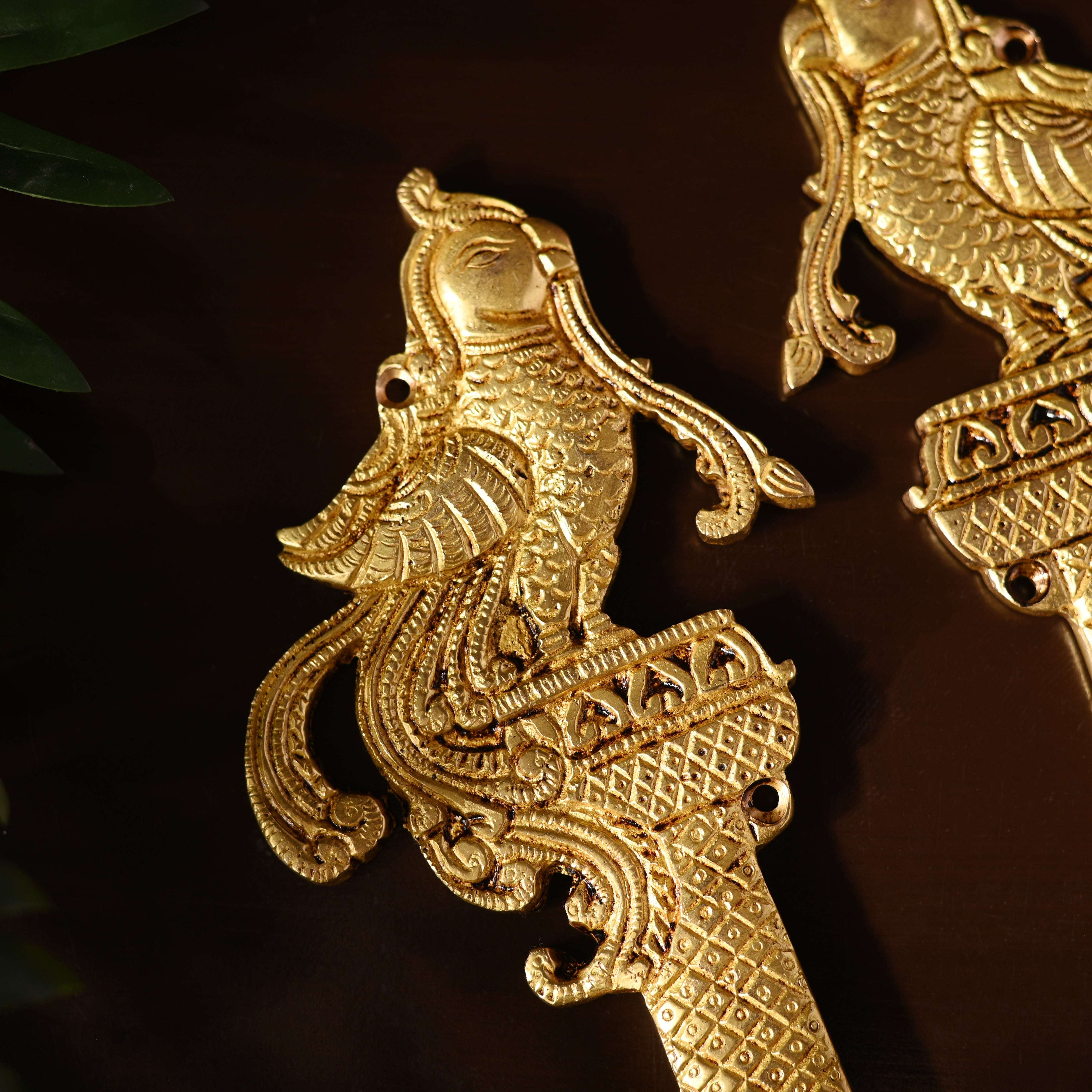 Brass Peacock & Lotus Kalash Wall Hanging Set (7.2 Inch) - Image 7