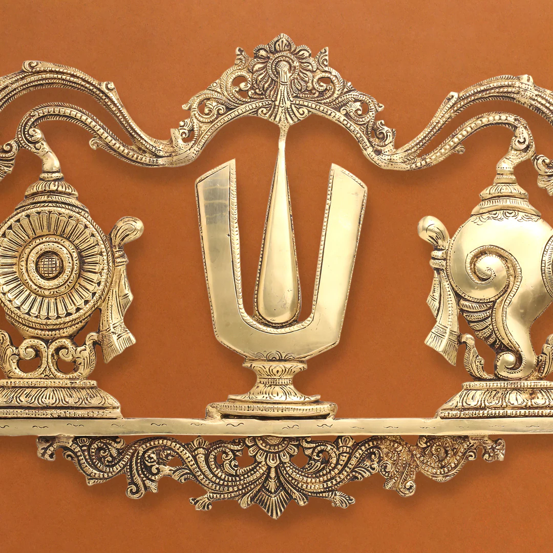 Brass Shankh Chakra Namah Wall Hanging (13.5 Inch) - Image 2