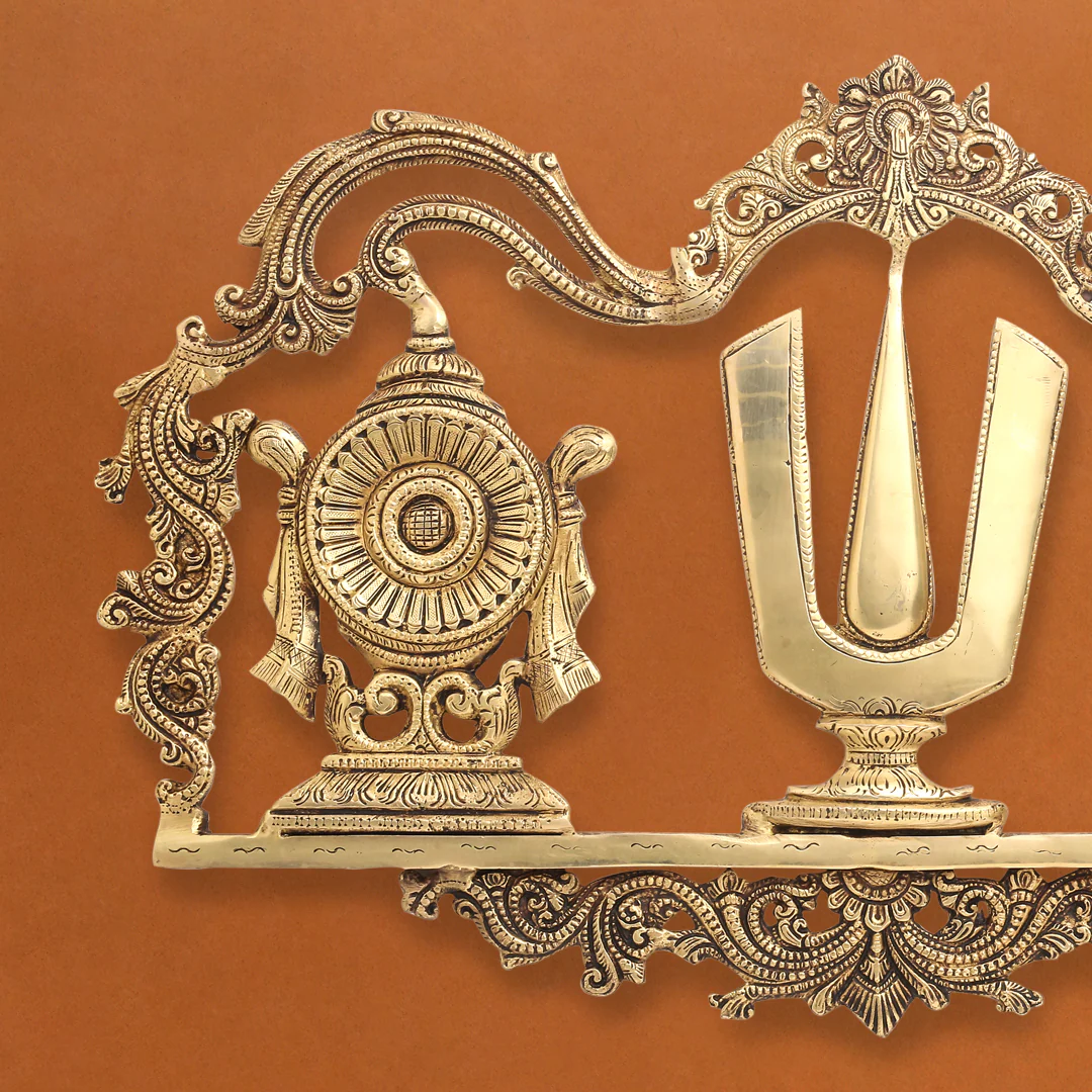 Brass Shankh Chakra Namah Wall Hanging (13.5 Inch) - Image 3