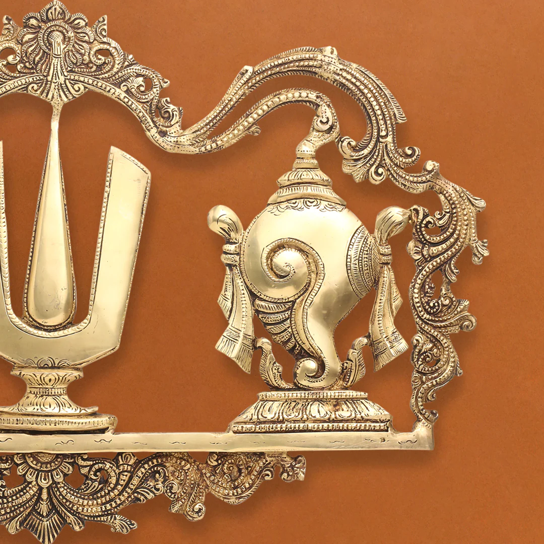 Brass Shankh Chakra Namah Wall Hanging (13.5 Inch) - Image 4