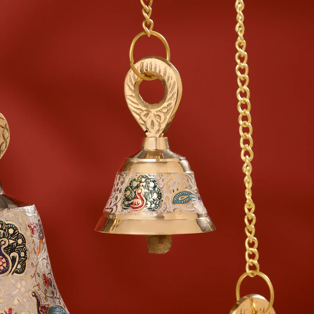 Brass Hand Painted Wall Hanging Meenakari Temple Bell - Image 4