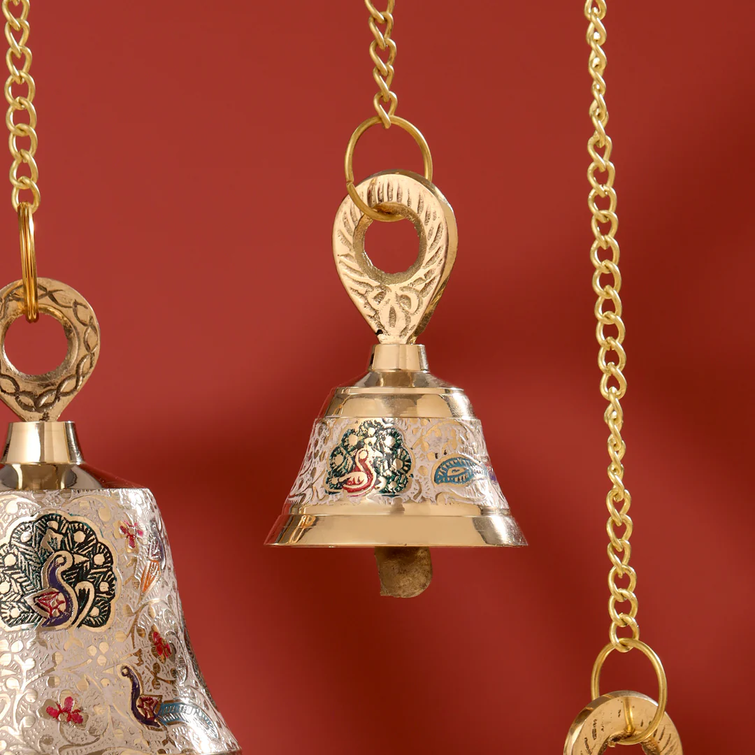 Brass Hand Painted Wall Hanging Meenakari Temple Bell - Image 5