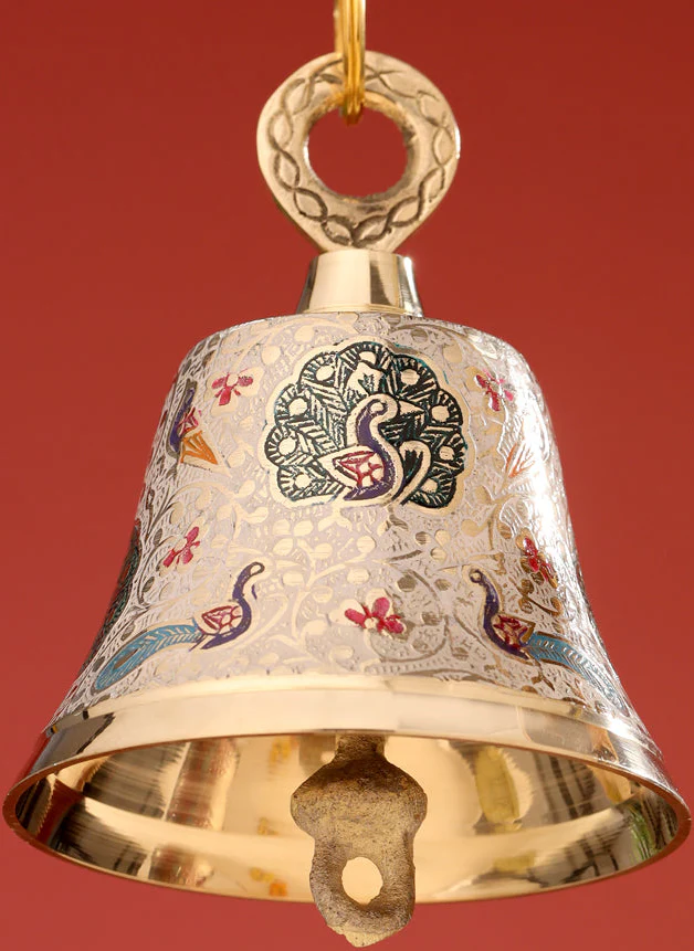 Brass Hand Painted Wall Hanging Meenakari Temple Bell - Image 7