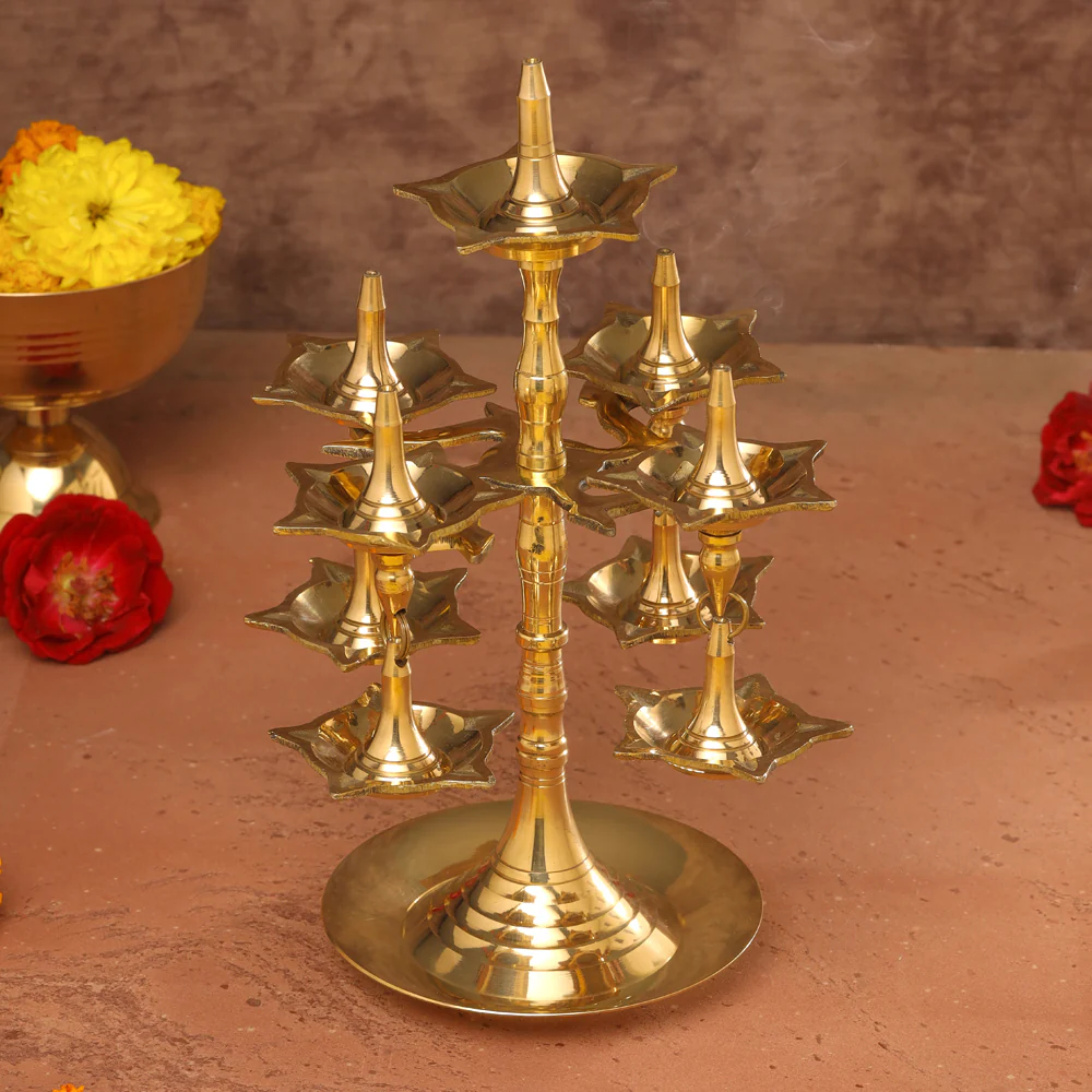 Brass Decorative Multi Wick Lamp (10.5 Inch) - Image 8