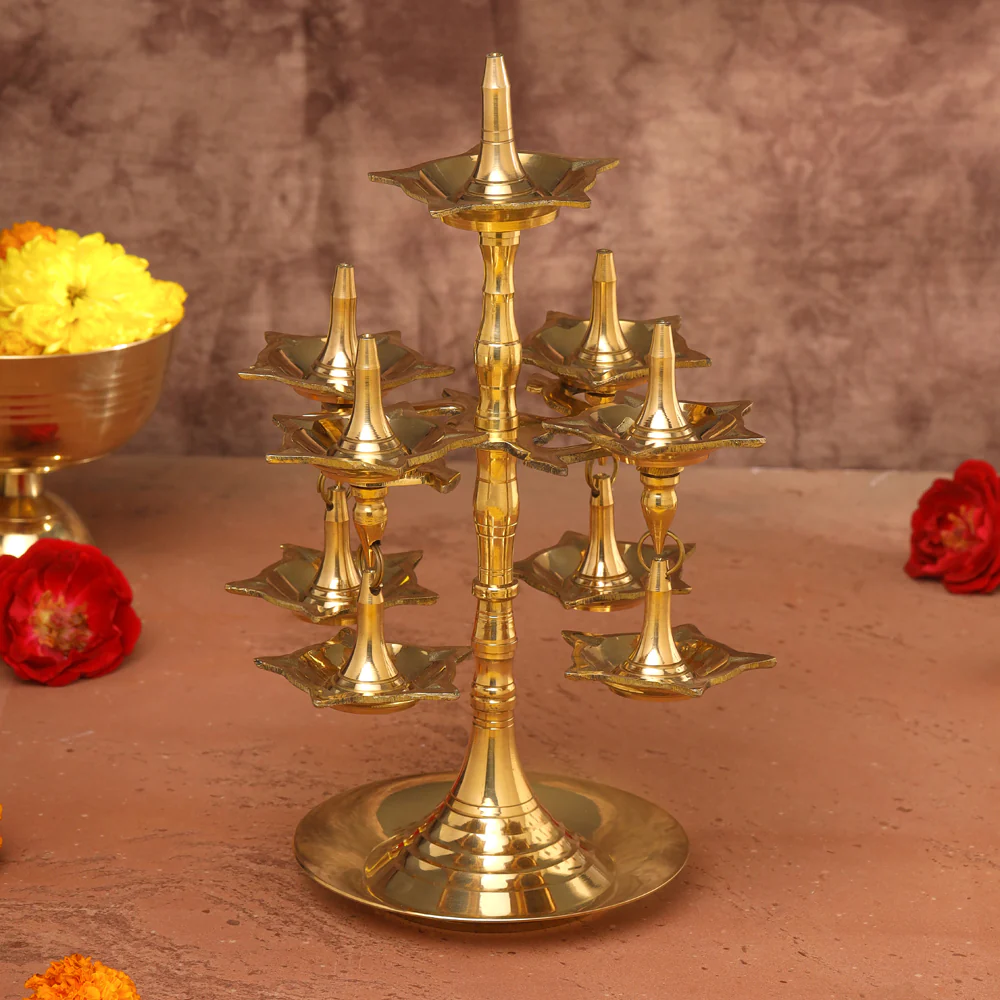 Brass Decorative Multi Wick Lamp (10.5 Inch) - Image 9