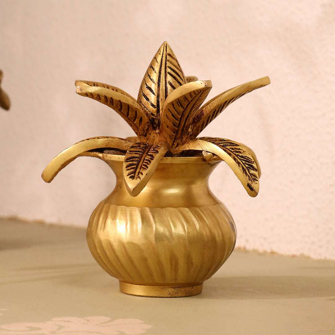 Brass Kalash with Coconut & Leaves (5 INCH) - Image 2