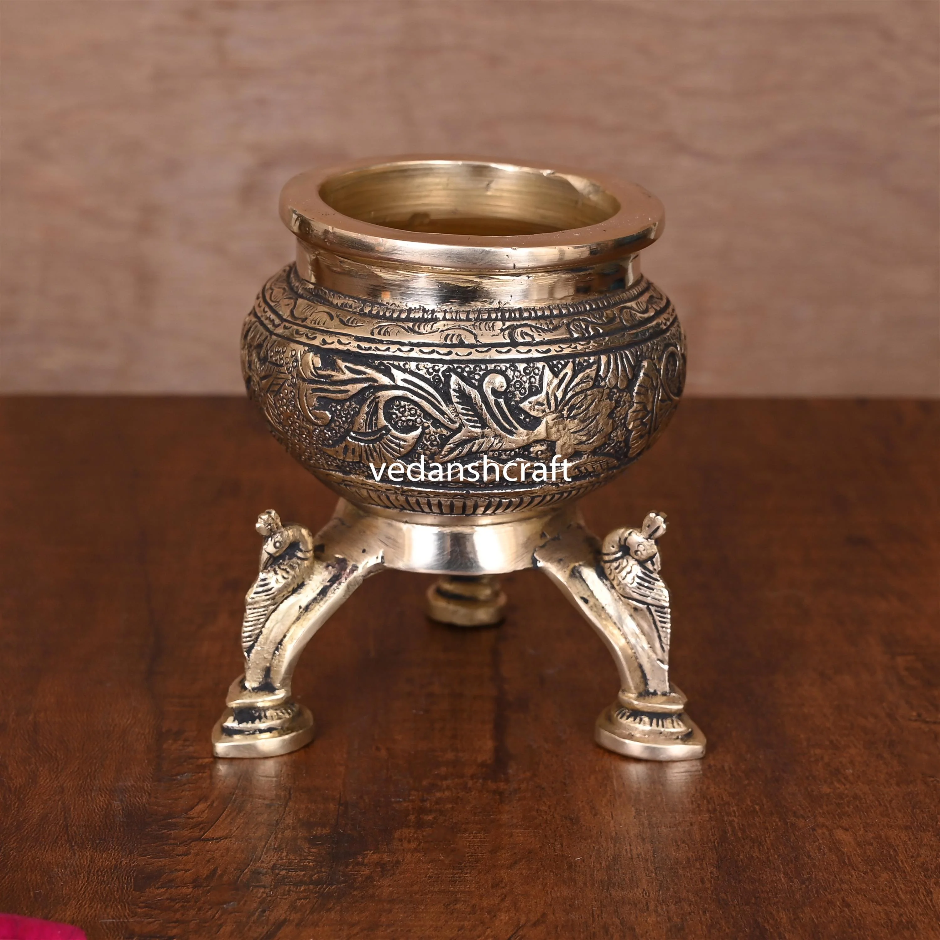 Brass Ganga Kalash with Stand – 4.5 Inch | Sacred Puja Vessel - Image 3