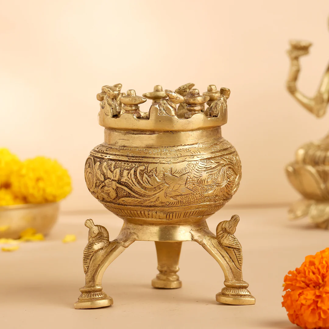 Brass Ganga Kalash with Stand – 4.5 Inch | Sacred Puja Vessel - Image 4