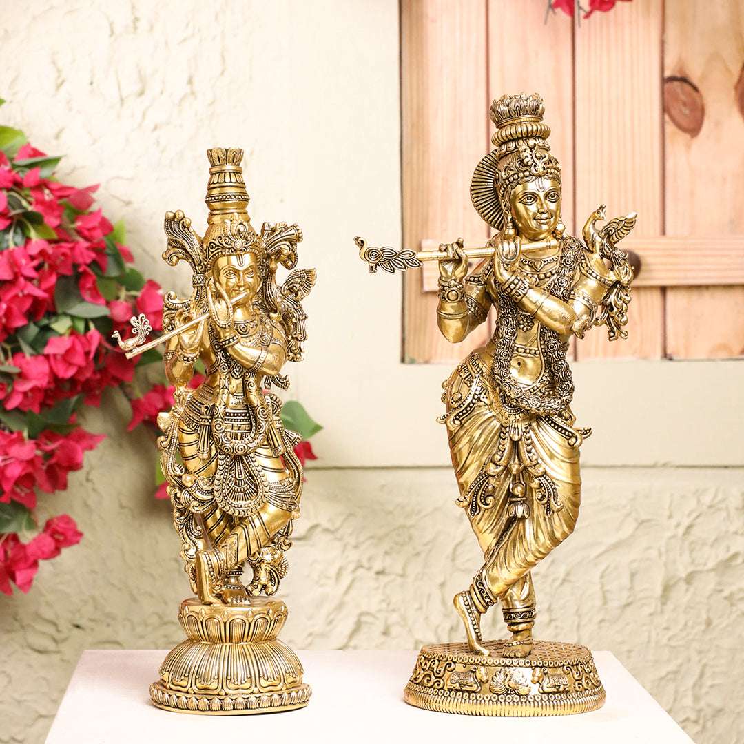 Brass Standing Krishna Idol - Image 4