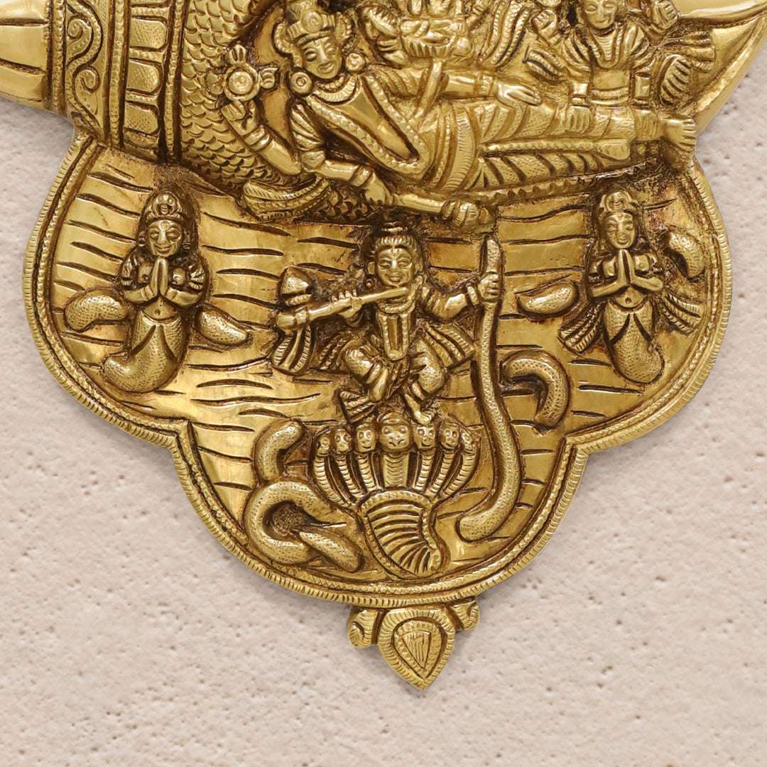Brass Vishnu Lakshmi And Krishna Wall Hanging (9.5 Inch) - Image 3