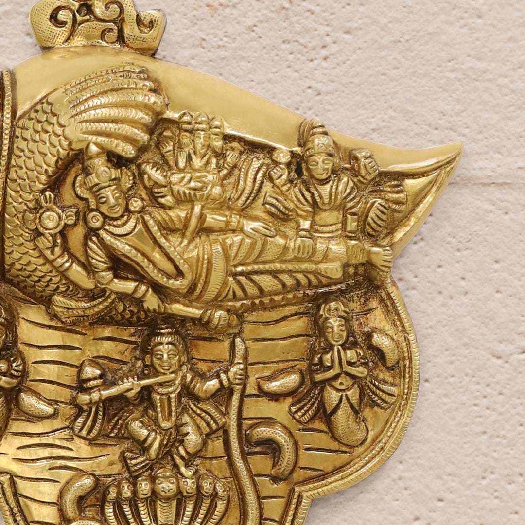 Brass Vishnu Lakshmi And Krishna Wall Hanging (9.5 Inch) - Image 4