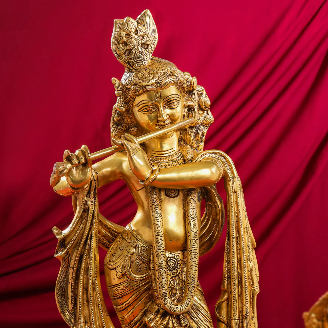 Brass Standing Krishna Idol (24.5 Inch) - Image 4