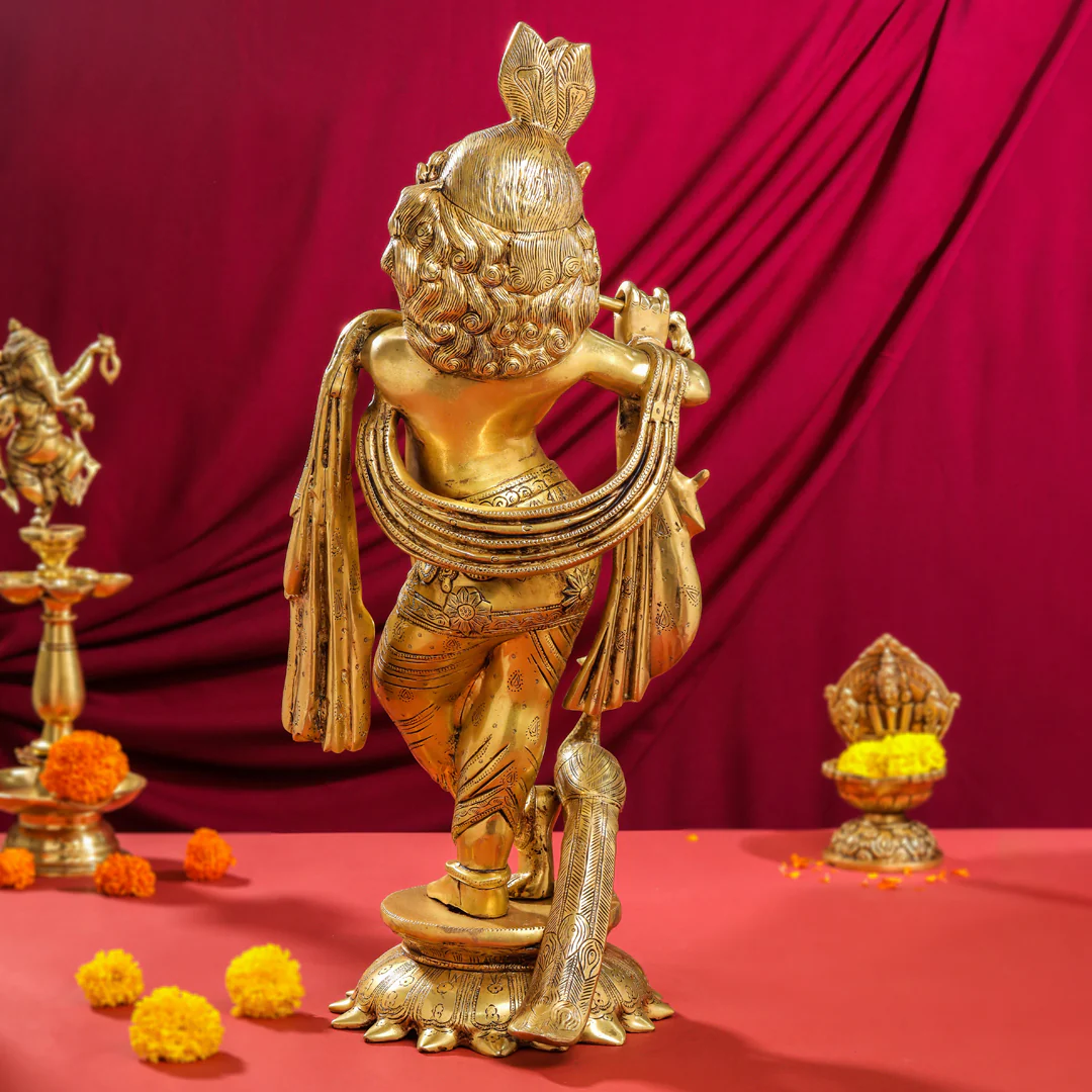 Brass Standing Krishna Idol (24.5 Inch) - Image 8