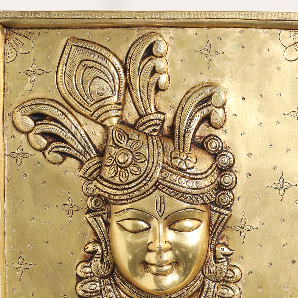 Brass Krishna Wall Hanging Plate (9.5 Inch) - Image 2