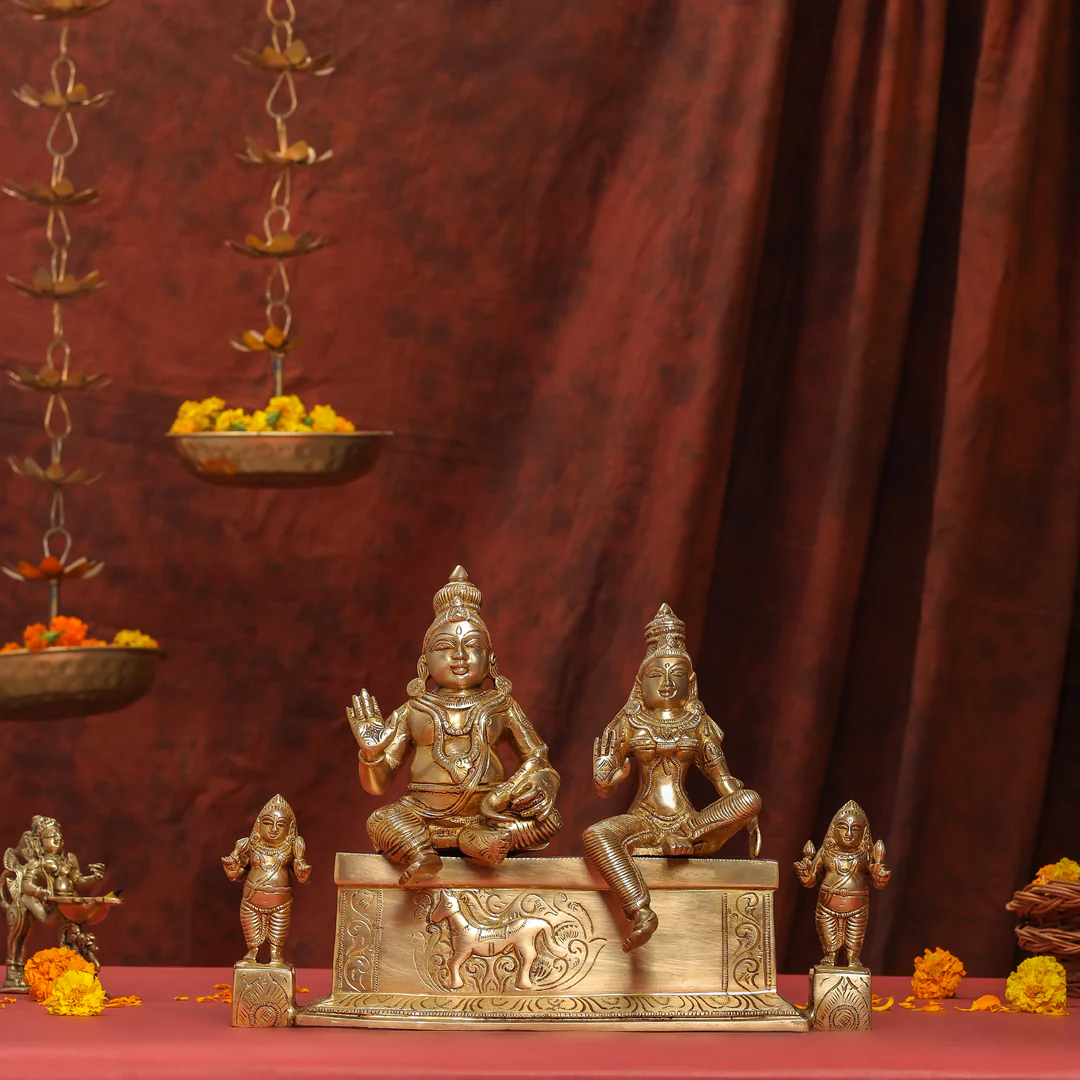 Brass Sitting Kuber And Lakshmi Idol (12 Inch)