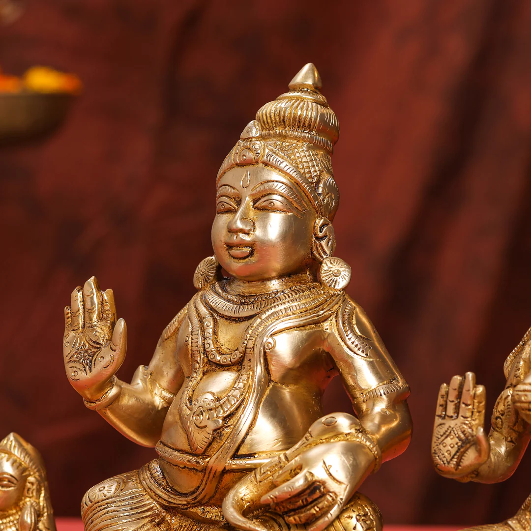 Brass Sitting Kuber And Lakshmi Idol (12 Inch) - Image 10
