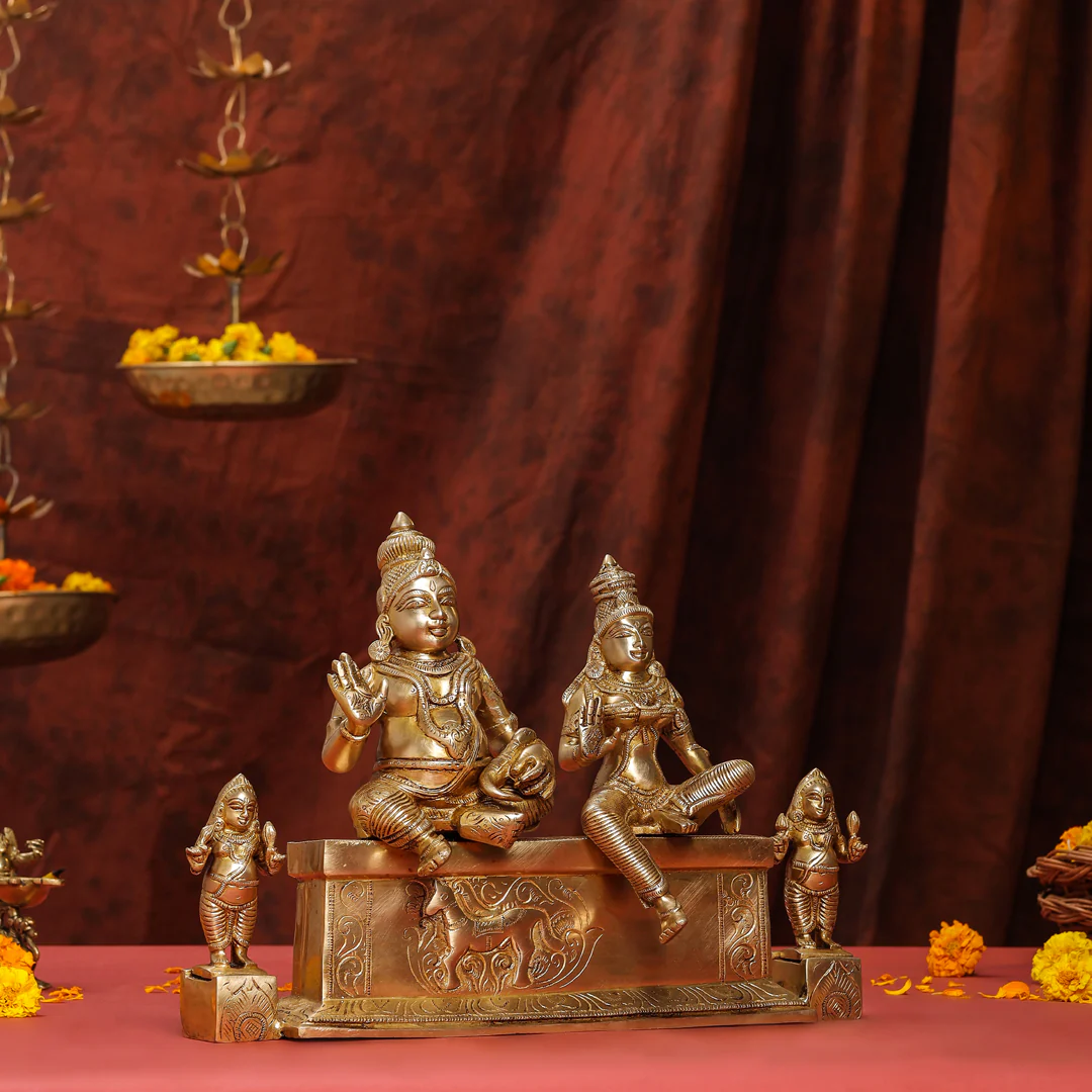 Brass Sitting Kuber And Lakshmi Idol (12 Inch) - Image 2