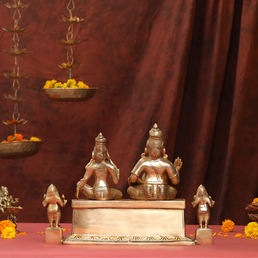 Brass Sitting Kuber And Lakshmi Idol (12 Inch) - Image 3