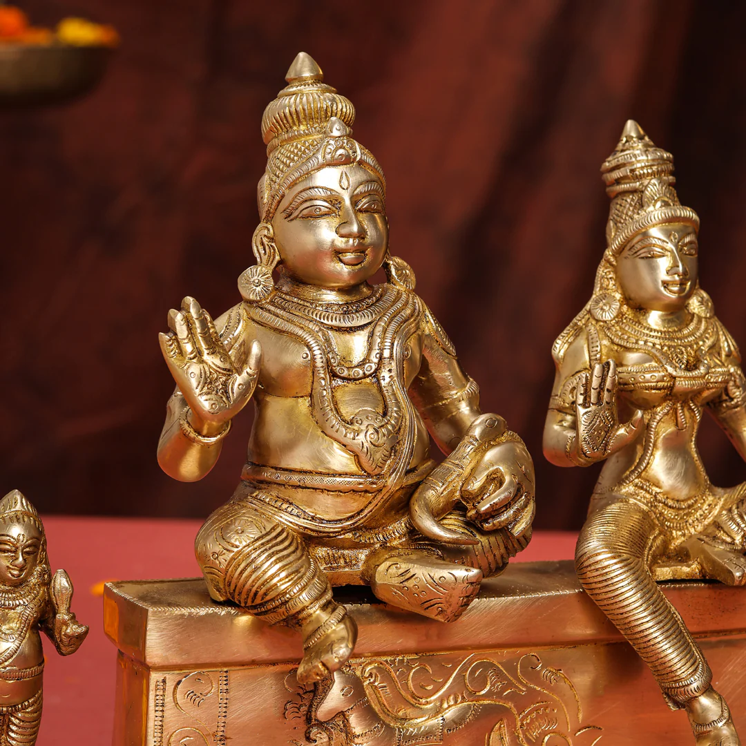 Brass Sitting Kuber And Lakshmi Idol (12 Inch) - Image 5