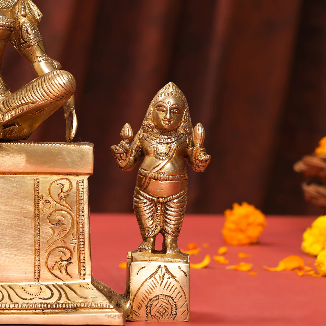 Brass Sitting Kuber And Lakshmi Idol (12 Inch) - Image 8