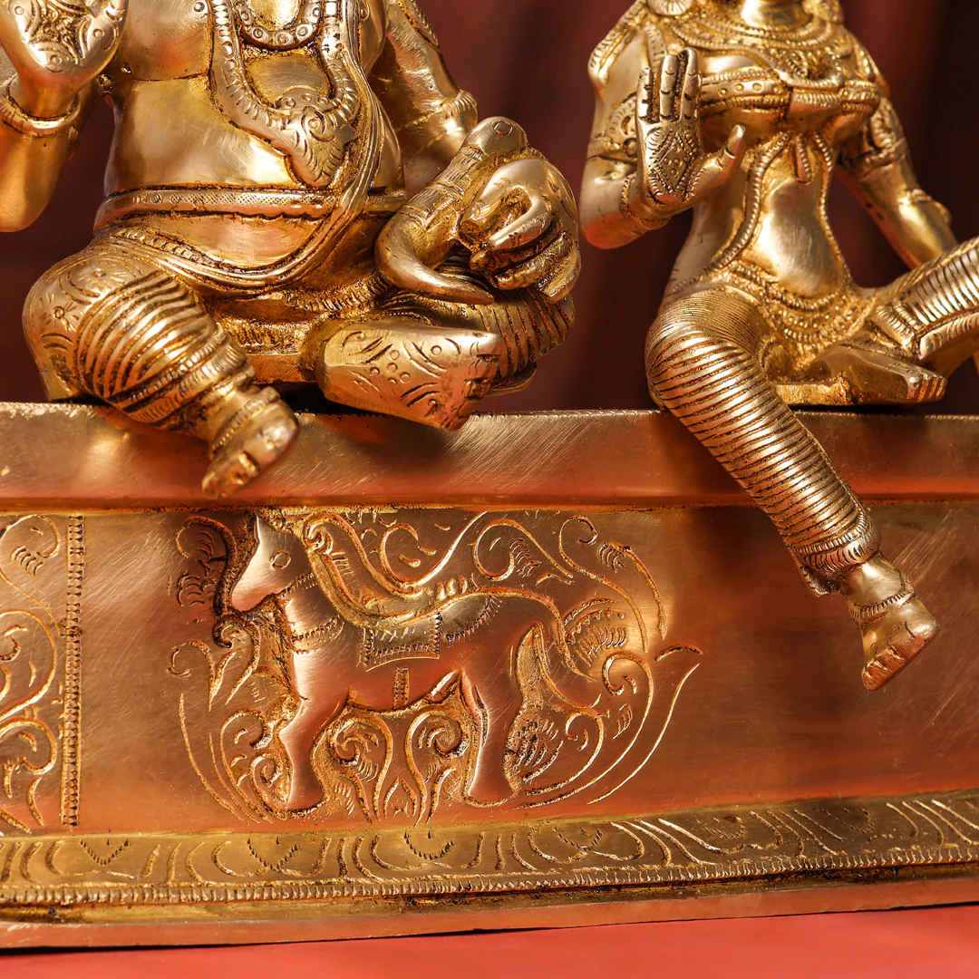 Brass Sitting Kuber And Lakshmi Idol (12 Inch) - Image 9