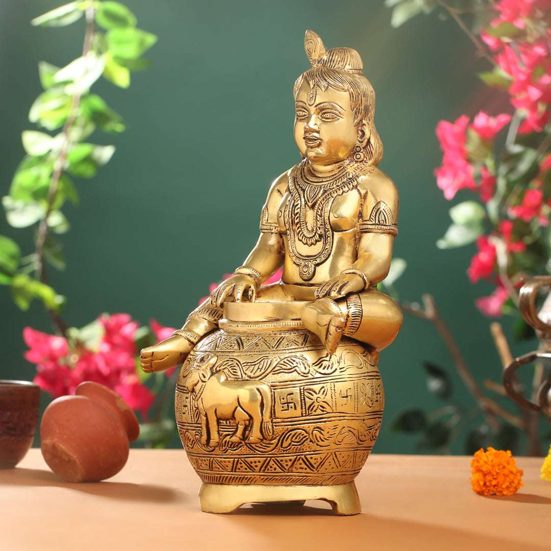 Brass Laddu Gopal With Kalash Idol (14.5 Inch) - Image 4