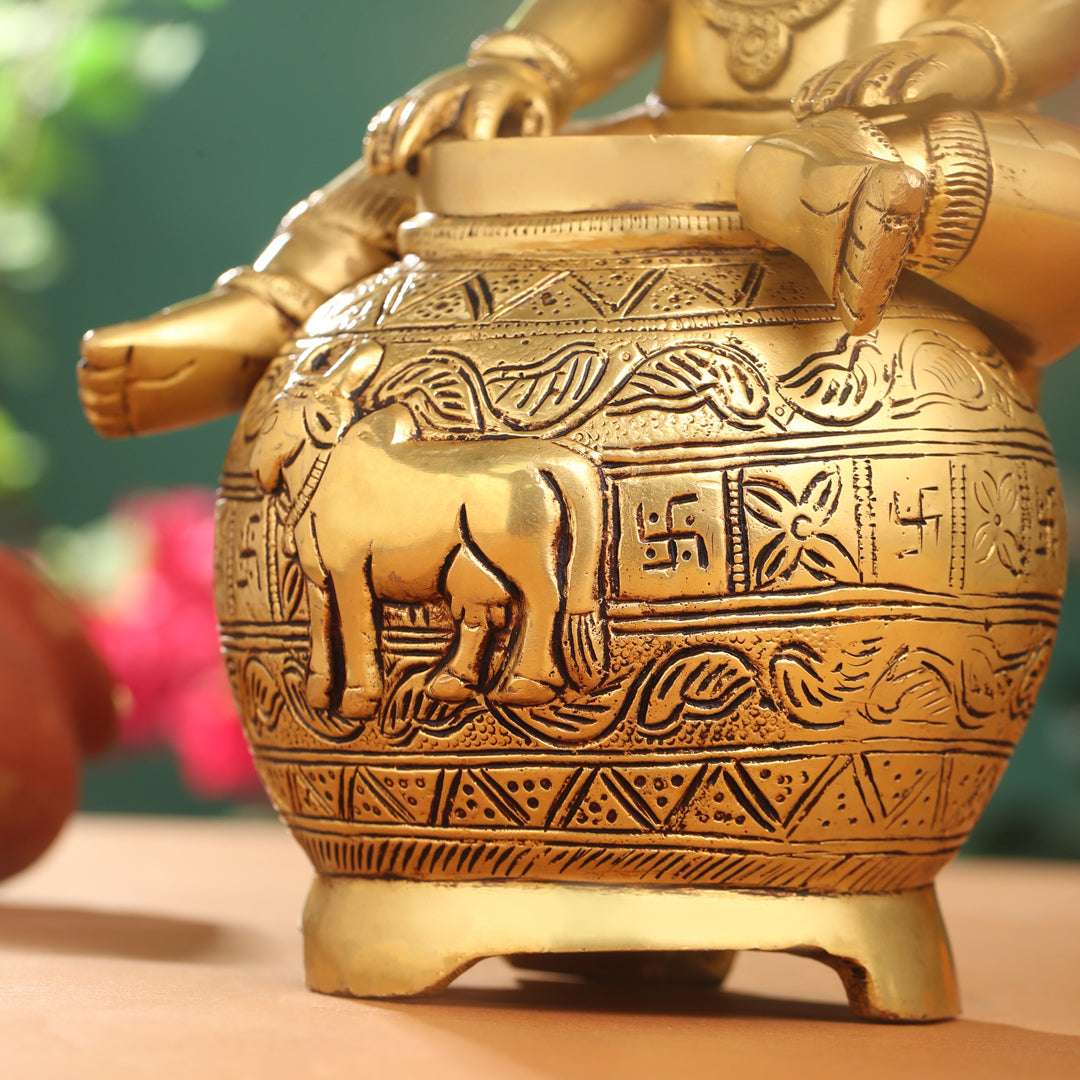 Brass Laddu Gopal With Kalash Idol (14.5 Inch) - Image 5