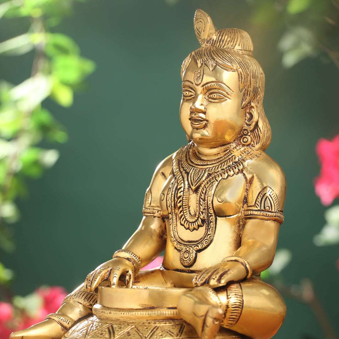 Brass Laddu Gopal With Kalash Idol (14.5 Inch) - Image 6